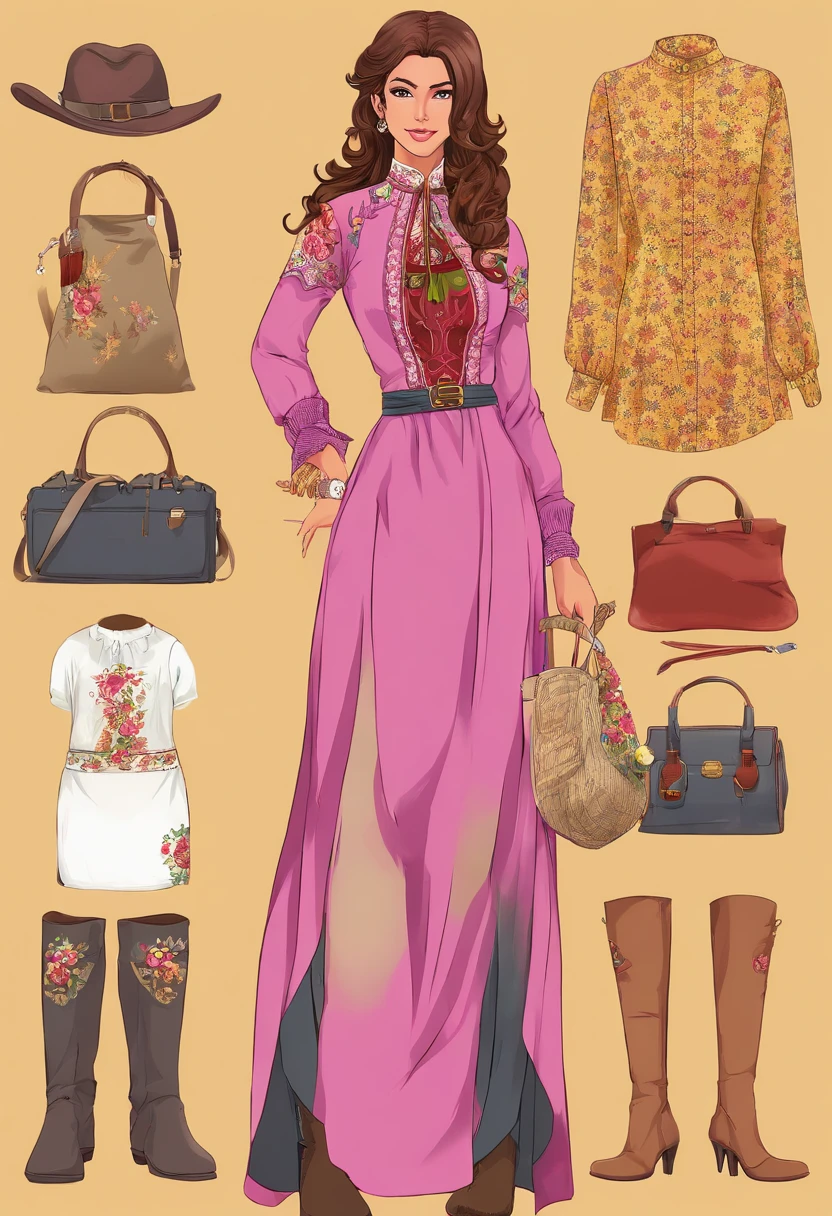 (obra-prima: 1.4), (melhor qualidade: 1.4), (alta resolução: 1.4), vestido dirndl, milha, cabelo longo, olhando para o espectador, Black long-sleeved tunic, bolsa de ombro, ao ar livre, Seios enormes,cintura fina, quadris largos, coxas grossas, bumbum grande, curvas thincc, roupa decotada, foco no rosto feminino, Erotic