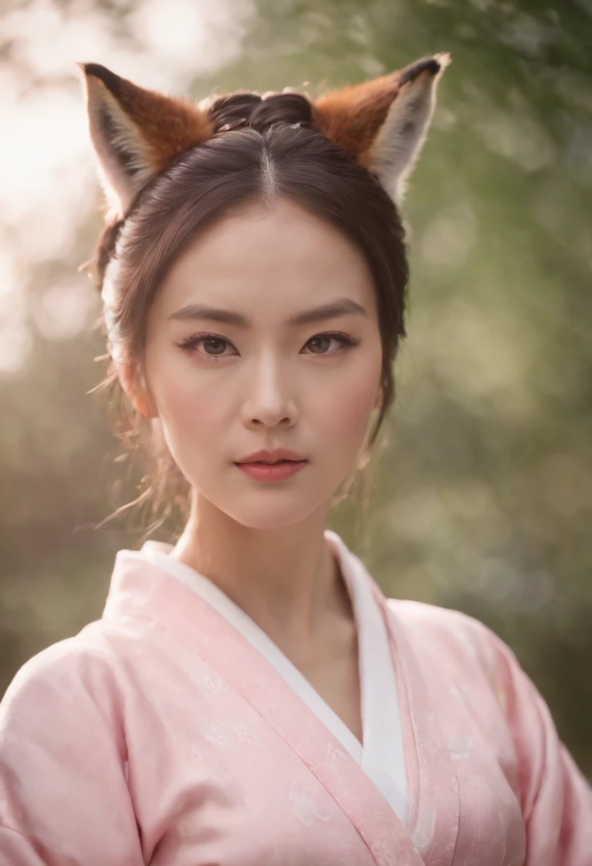 Fox Woman,Pink kimono,Lightning element,Eyes of contempt,