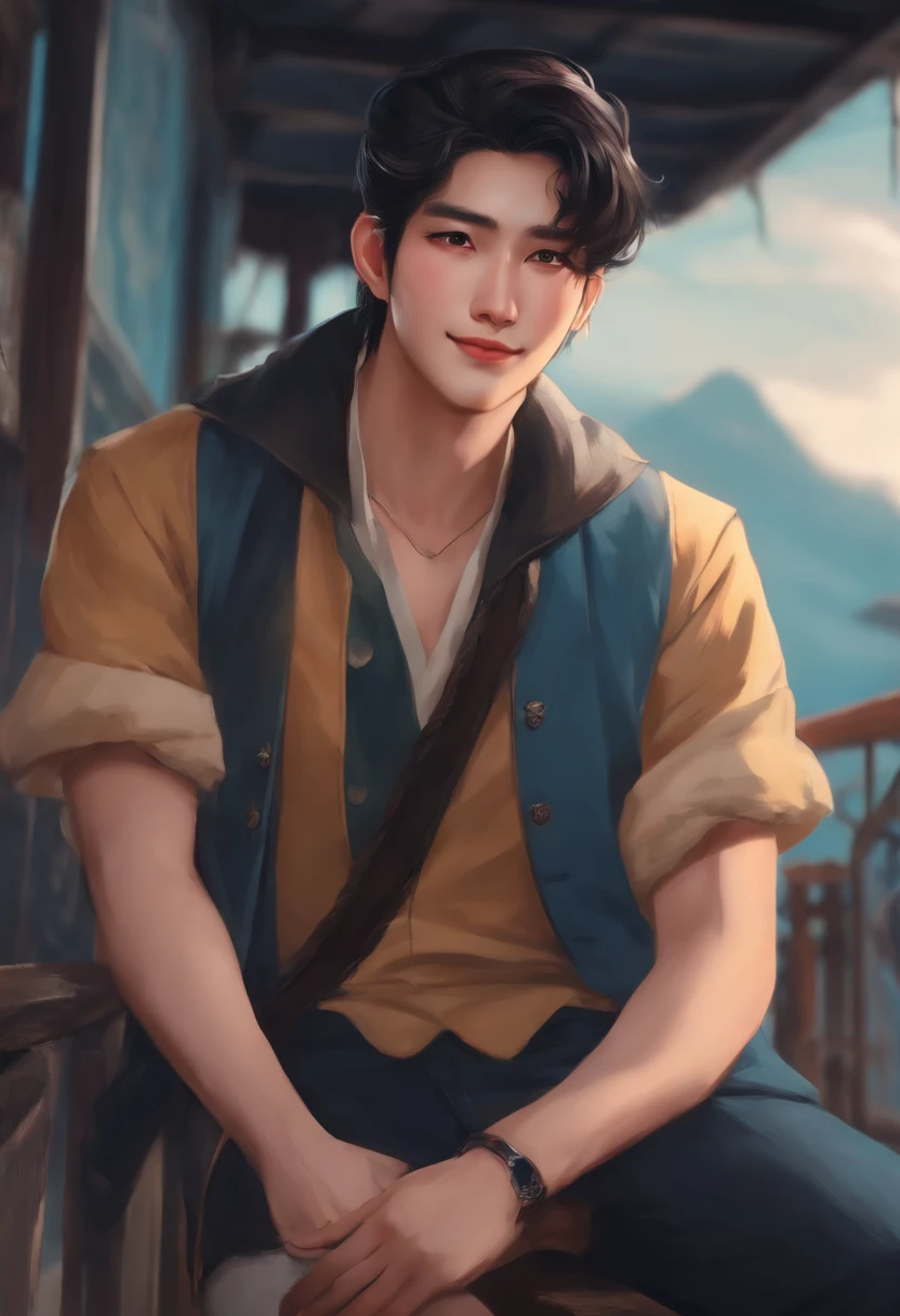 ５Male in his 0s　asian human　１A smile　BigEyes９0s Style Anime Retro