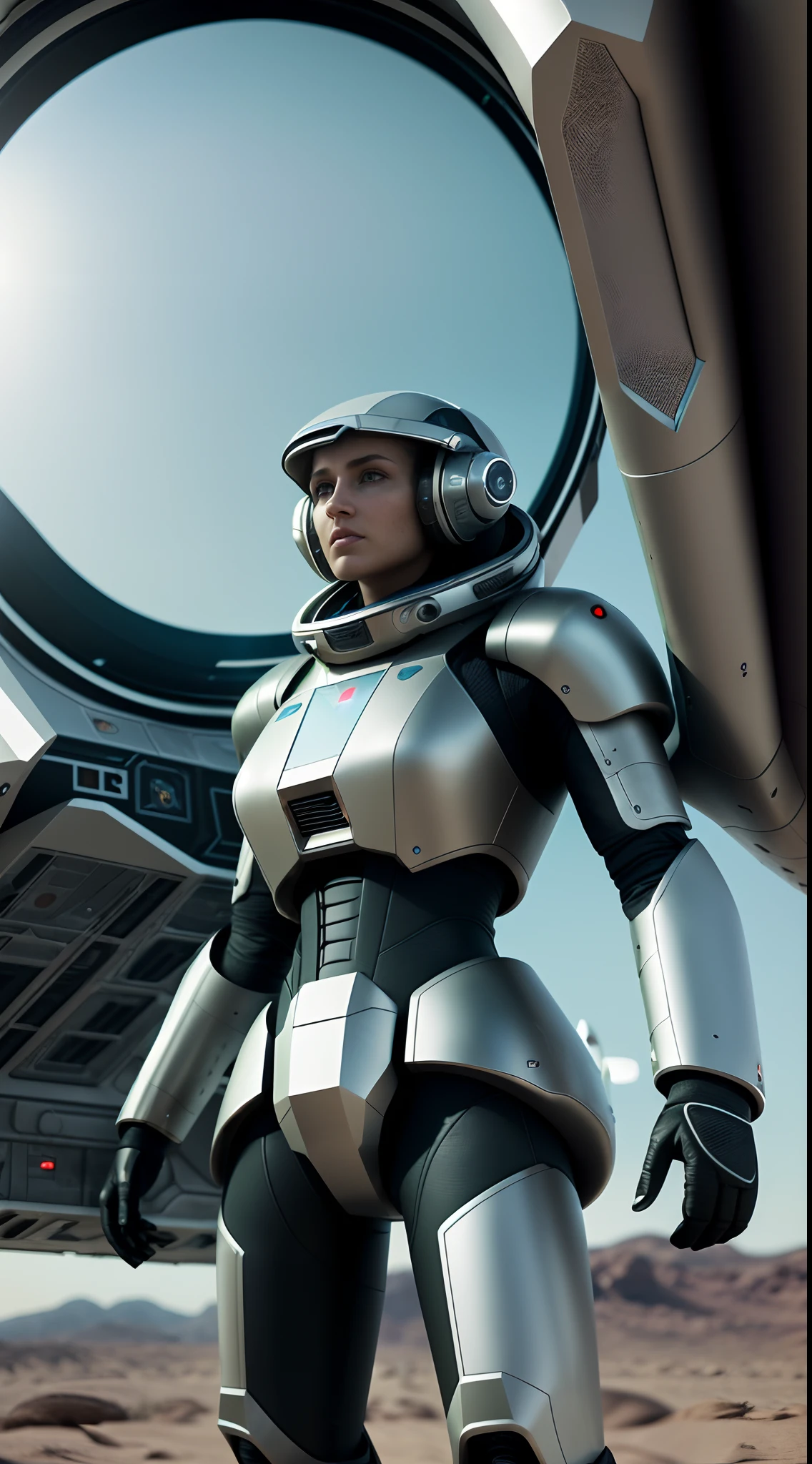 tmasterpiece,Best quality, Masterpiece,Mobile suit concept, Detailed skin texture, Detailed cloth texture, Detailed face, Super detail, 8K, intricately details, ((A group of girls)), 20 yrs,full bodyesbian,Glass hour body type, Sci-fi premium spacesuit,High contrast, High resolution eyes, Blonde,(((Just came out of a huge advanced spaceship))),Mist light,Cinematic lenses,Very detailed,Explore on a desolate alien planet,Faraway view,Desolate desert,From the right,starrysky