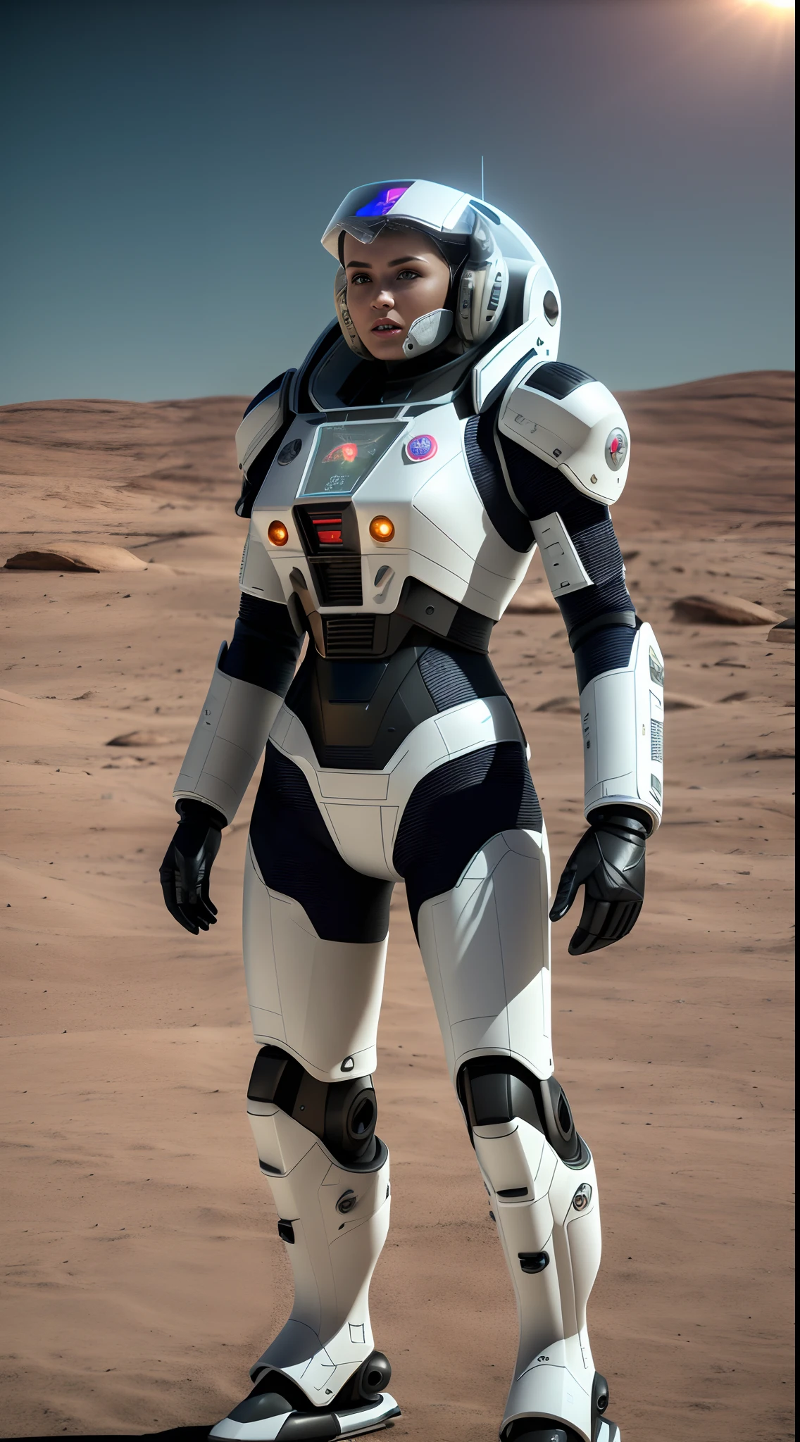 tmasterpiece，Best quality, Masterpiece,Mobile suit concept，  Detailed skin texture, Detailed cloth texture, Detailed face, Super detail, 8K, intricately details, ((A group of girls)), 20 yrs，full bodyesbian，Glass hour body type, Sci-fi premium spacesuit，High contrast, High resolution eyes, Blonde，(((Just came out of a huge advanced spaceship)))，Mist light，Cinematic lenses，Very detailed，Explore on a desolate alien planet,Faraway view，Desolate desert，From the right，starrysky