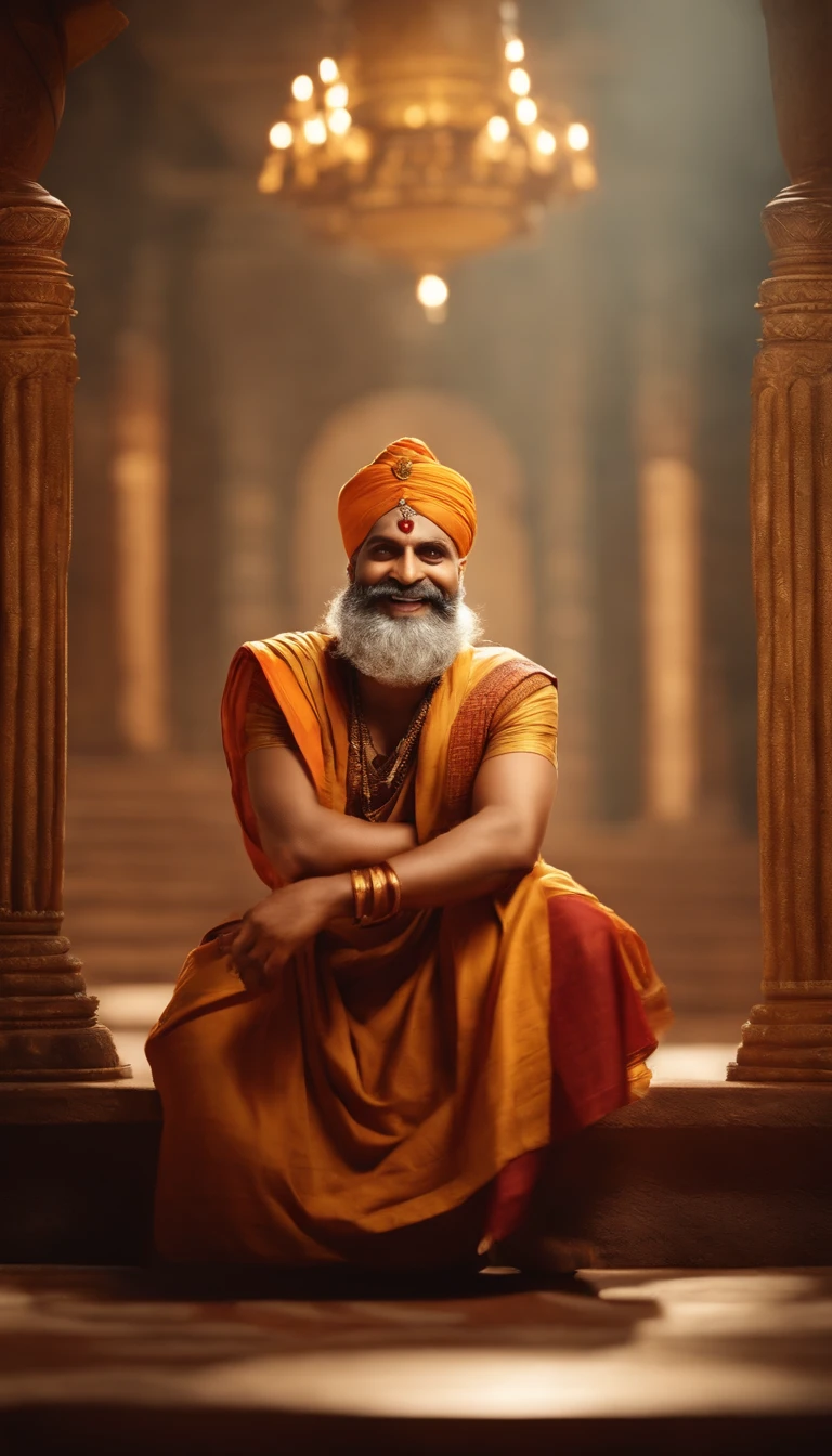 Render Tenali Rama as a charismatic and endearing character with a friendly smile and expressive eyes.