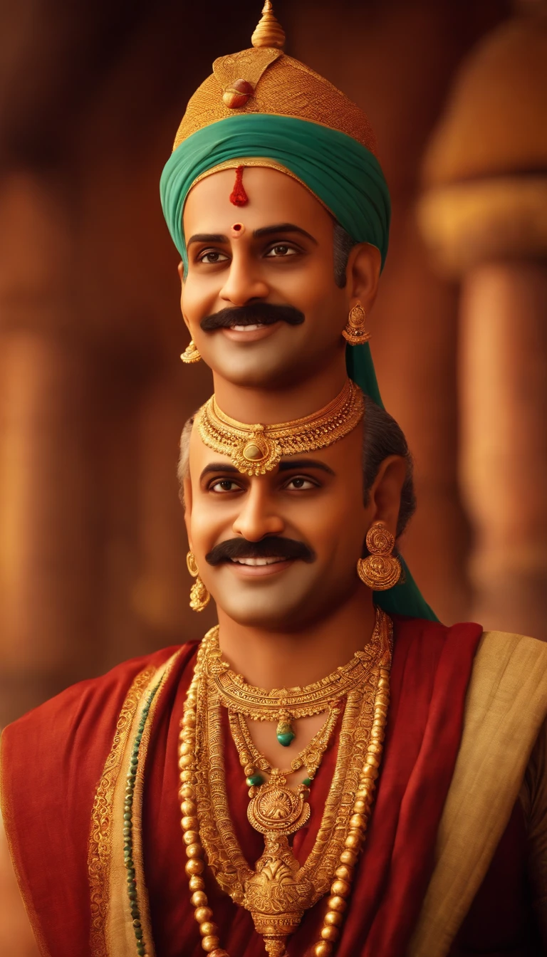 Render Tenali Rama as a charismatic and endearing character with a friendly smile and expressive eyes.