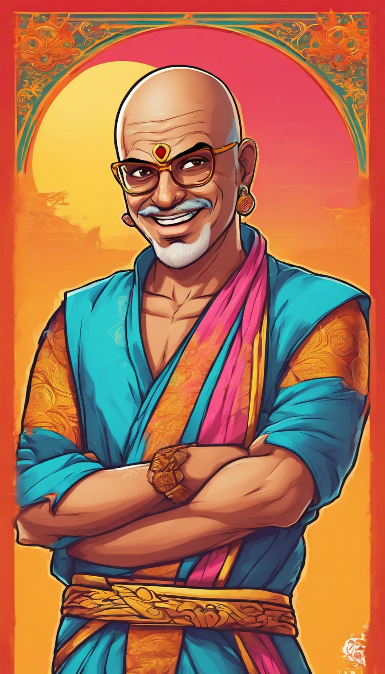 Render Tenali Rama as a charismatic and endearing character with a friendly smile and expressive eyes.
