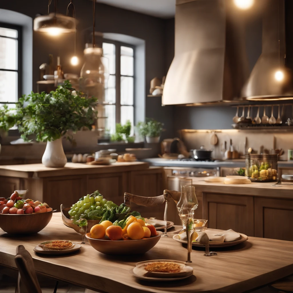 A blurred background of a kitchen as a meal on the table takes center stage in this mesmerizing masterpiece. The kitchen scene is meticulously detailed, with every element contributing to the overall ambiance. The table boasts a wide array of delectable dishes artfully arranged, enticingly inviting the viewer's appetite. The kitchen shines with a bright illumination, casting warm and welcoming light over the room.
The artwork is crafted using the highest quality materials and techniques, resulting in an 8k high-resolution masterpiece. The attention to detail is unparalleled, showcasing every intricate texture and color with utmost clarity and precision. The realism achieved is truly astonishing, immersing the viewer into the scene as if they were standing right there.
The color palette is carefully chosen, emphasizing the vibrant hues of the ingredients and creating a sense of liveliness. The warm tones of the kitchen's wooden surfaces add a cozy and inviting touch, while pops of vibrant colors from fresh produce and spices bring the scene to life.
To enhance the overall visual experience, the kitchen is illuminated with a bright light source, casting gentle shadows and highlighting the captivating details of the scene. The lighting creates depth and dimension, further enhancing the realistic atmosphere of the artwork.
In this obra-prima, the viewer is transported to a serene and inviting kitchen, where aromas waft through the air and flavors mingle on the table. It is a feast for the senses, a celebration of culinary delights captured with utmost precision and brought to life with immersive realism.
(tags: kitchen, meal on the table, blurred background, obra-prima, 8k high resolution, melhor qualidade, Ultra Definition, Ultra realista, Foto RAW, Foto realista, bright illumination)