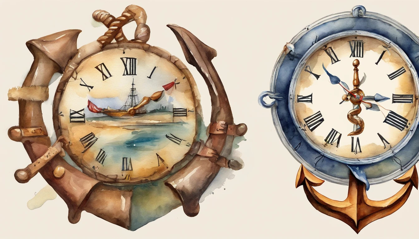 Clock in the shape of an anchor、Watercolor Touch