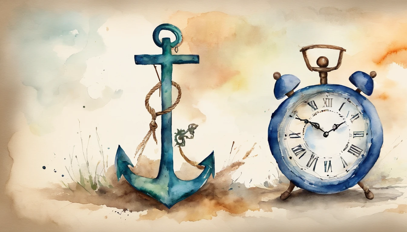 Clock in the shape of an anchor、Watercolor Touch