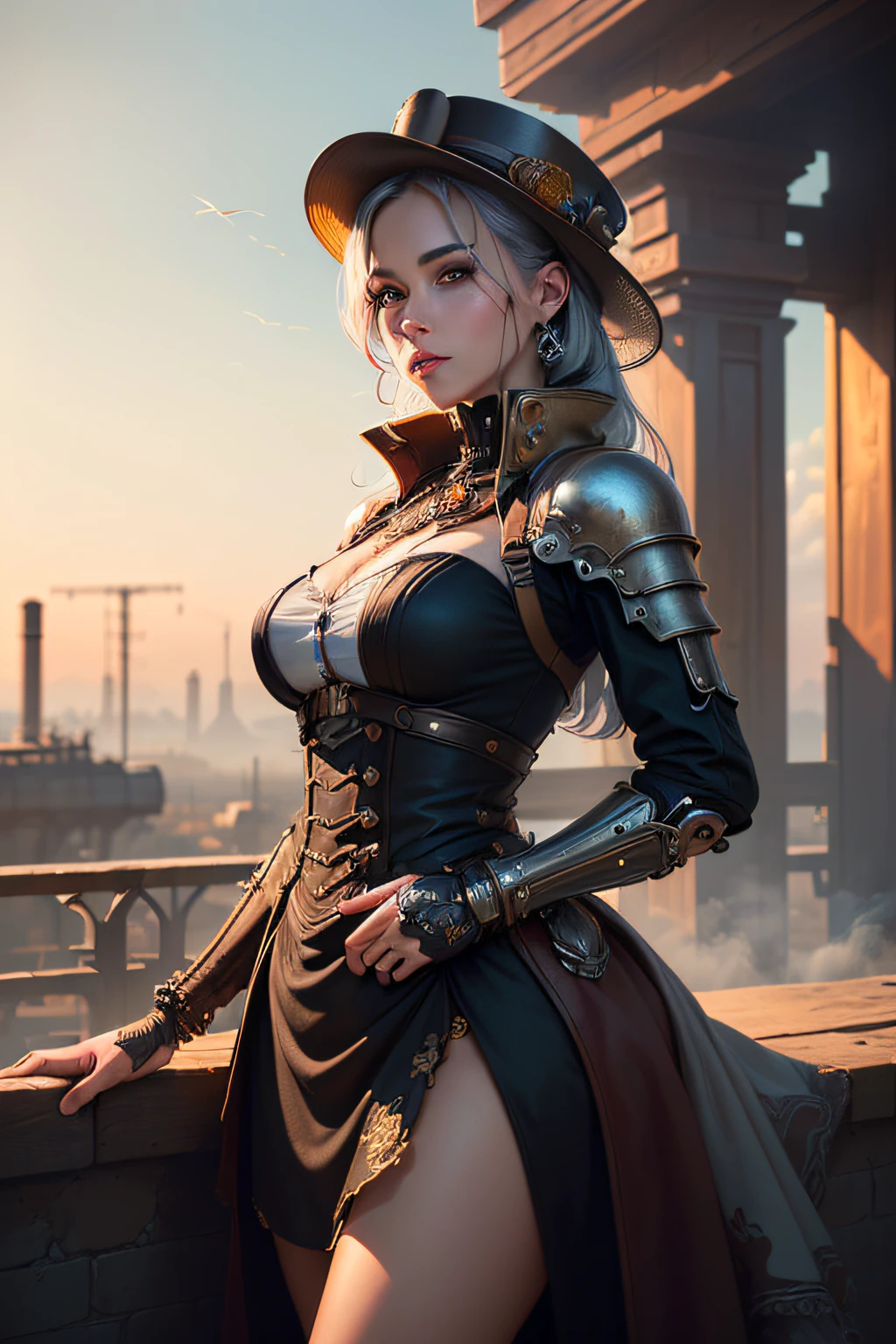 (((best quality))),(((ultra detailed))),(((masterpiece))), illustration,smoke filling the sky. Full shot photo of the most beautiful artwork in the world featuring steam punk character, smoke-filled sky, intricate details, high resolution, trending on social media, Instagram-worthy, futuristic, industrial, mechanical, vintage, retro-futuristic, cyberpunk, trending on ArtStation, trending on CGSociety, sci-fi, adventure, mystery, excitement, trending on DeviantArt.