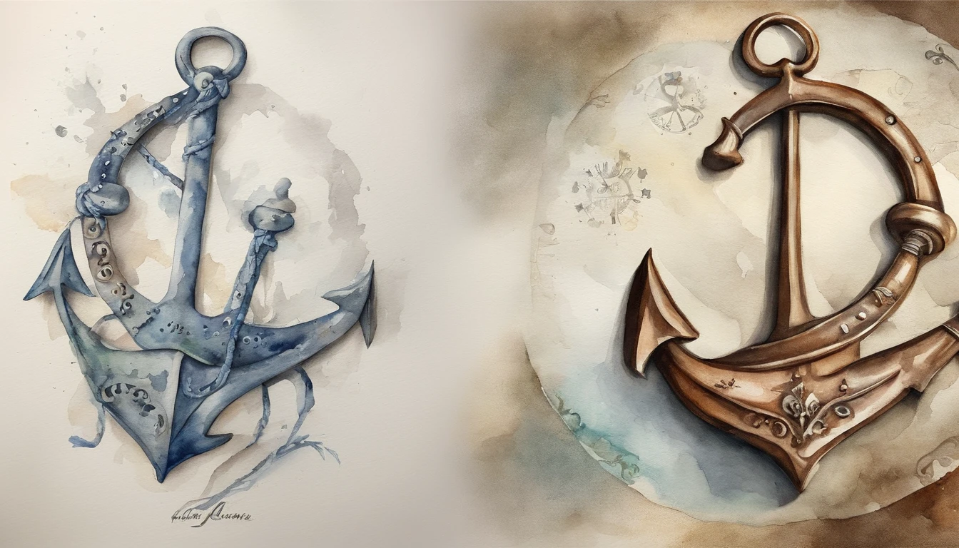 Clock in the shape of an anchor、Silver、Watercolor Touch