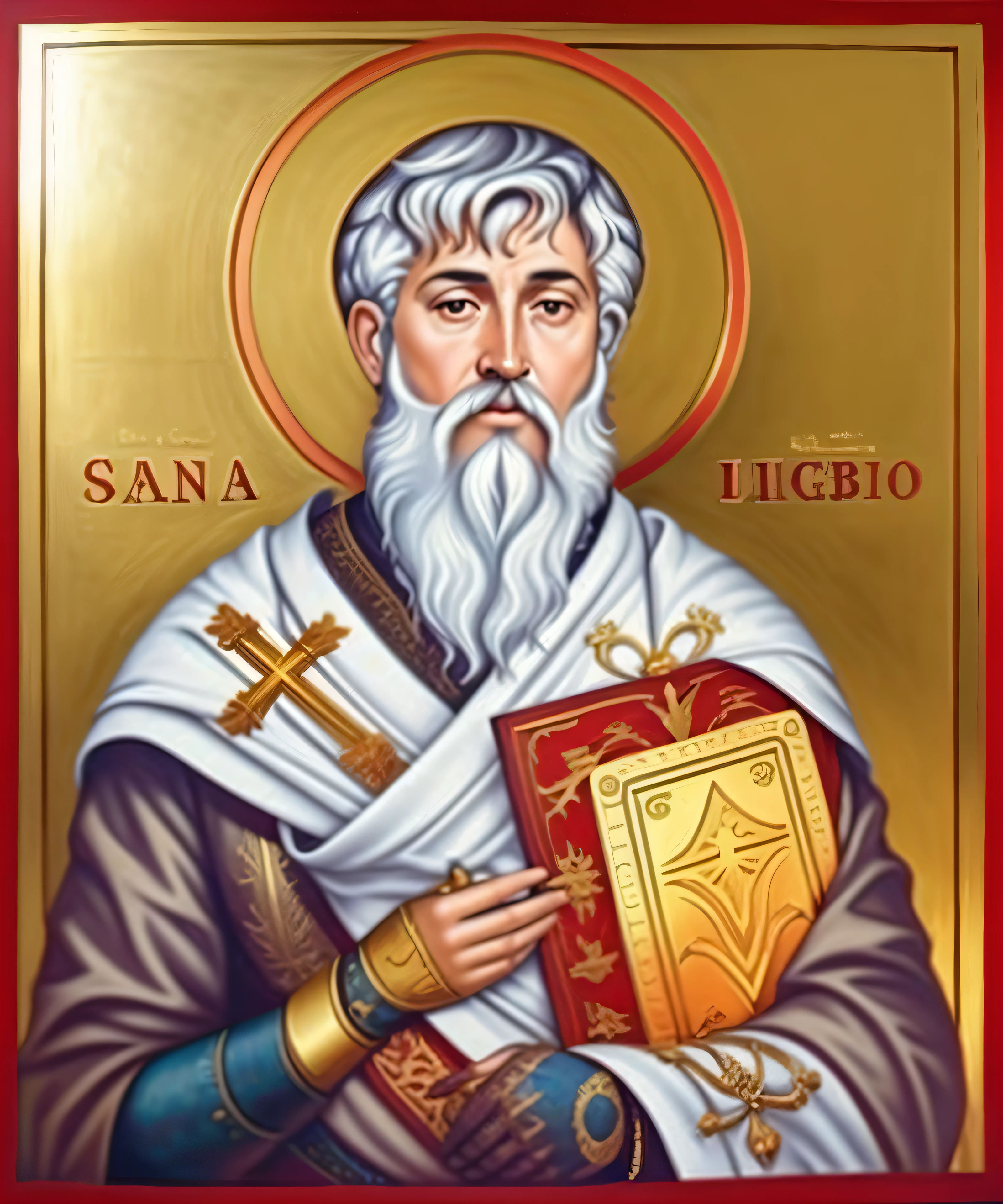 uma pintura de um homem com barba segurando uma caixa, inspired by Nicomachus of Thebes, Directed by: Stephen Gilbert, christian saint, inspirado por richard Gerstl, inspirado em Stefan Luchian, inspirado no Mestre de Saint Giles, catholic icon, roman catholic icon, inspirado em r. r. Mc Ian