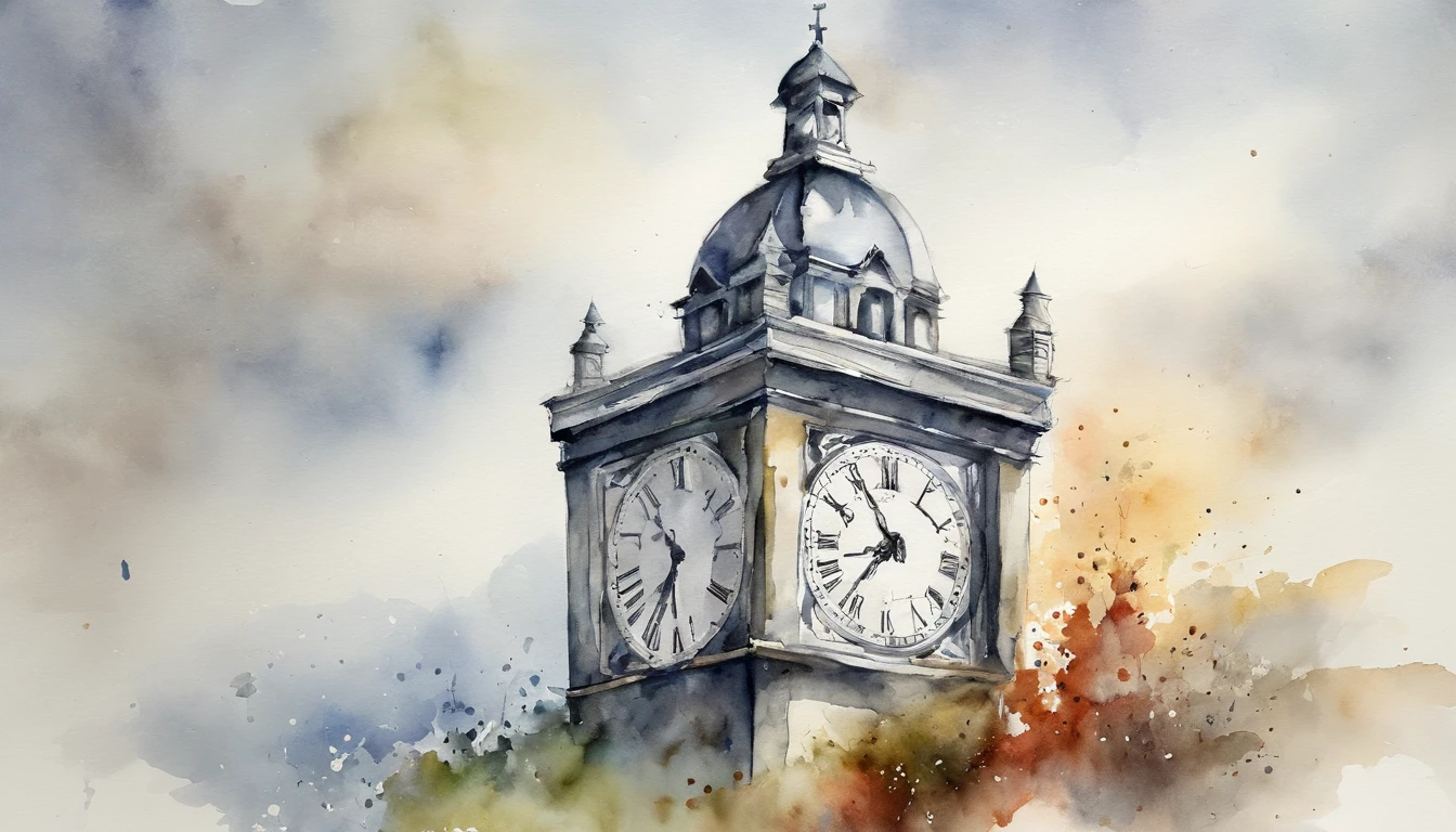 Clock tower in the shape of an anchor、Silver、Watercolor Touch
