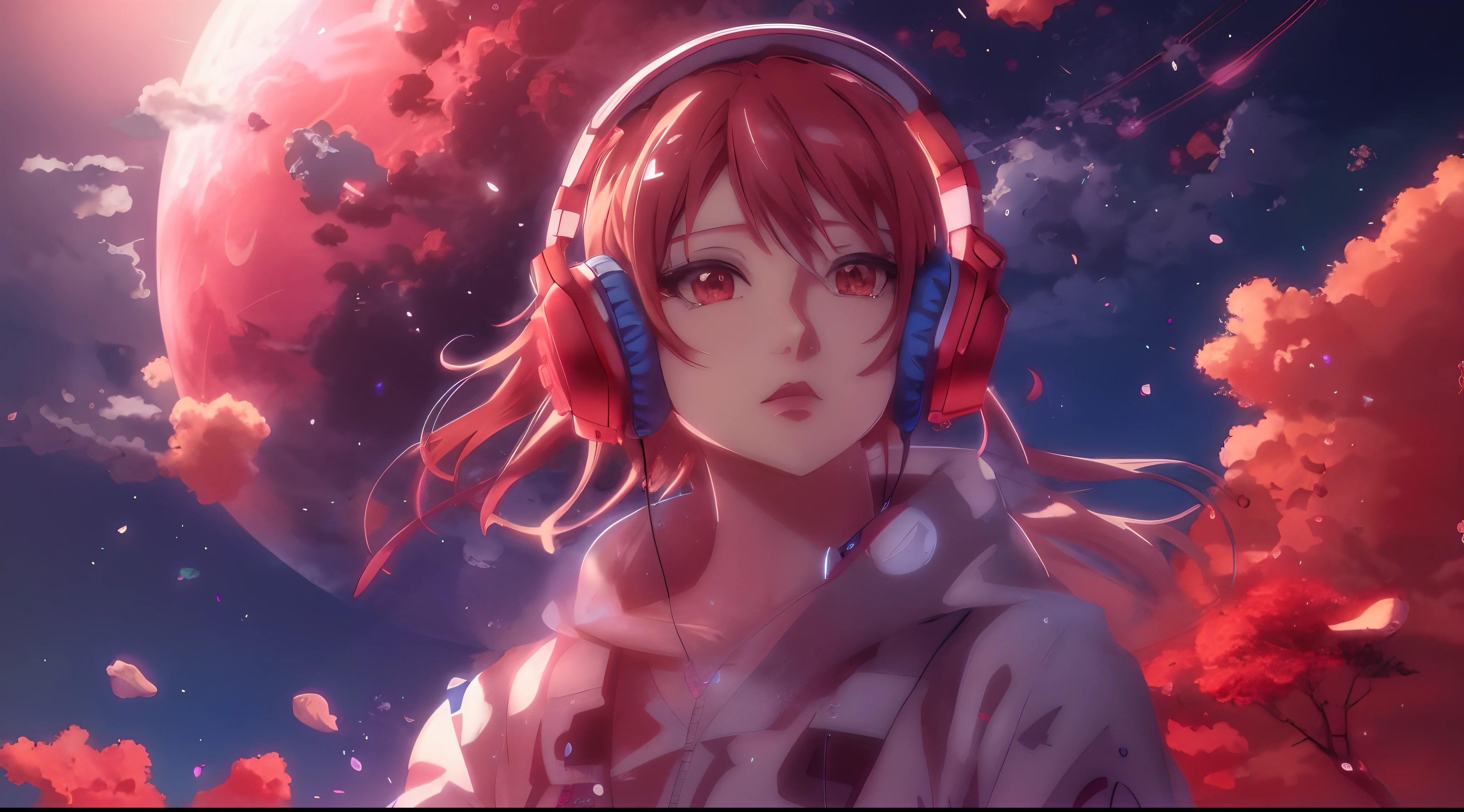 anime girl with headphones standing in front of a full moon, nightcore, anime style 4 k, anime vibes, anime style. 8k, digital anime art, anime wallpaper 4k, with headphones, anime wallpaper 4 k, 4k anime wallpaper, high quality anime artstyle, beautiful anime portrait, anime girl, anime style artwork, detailed digital anime art