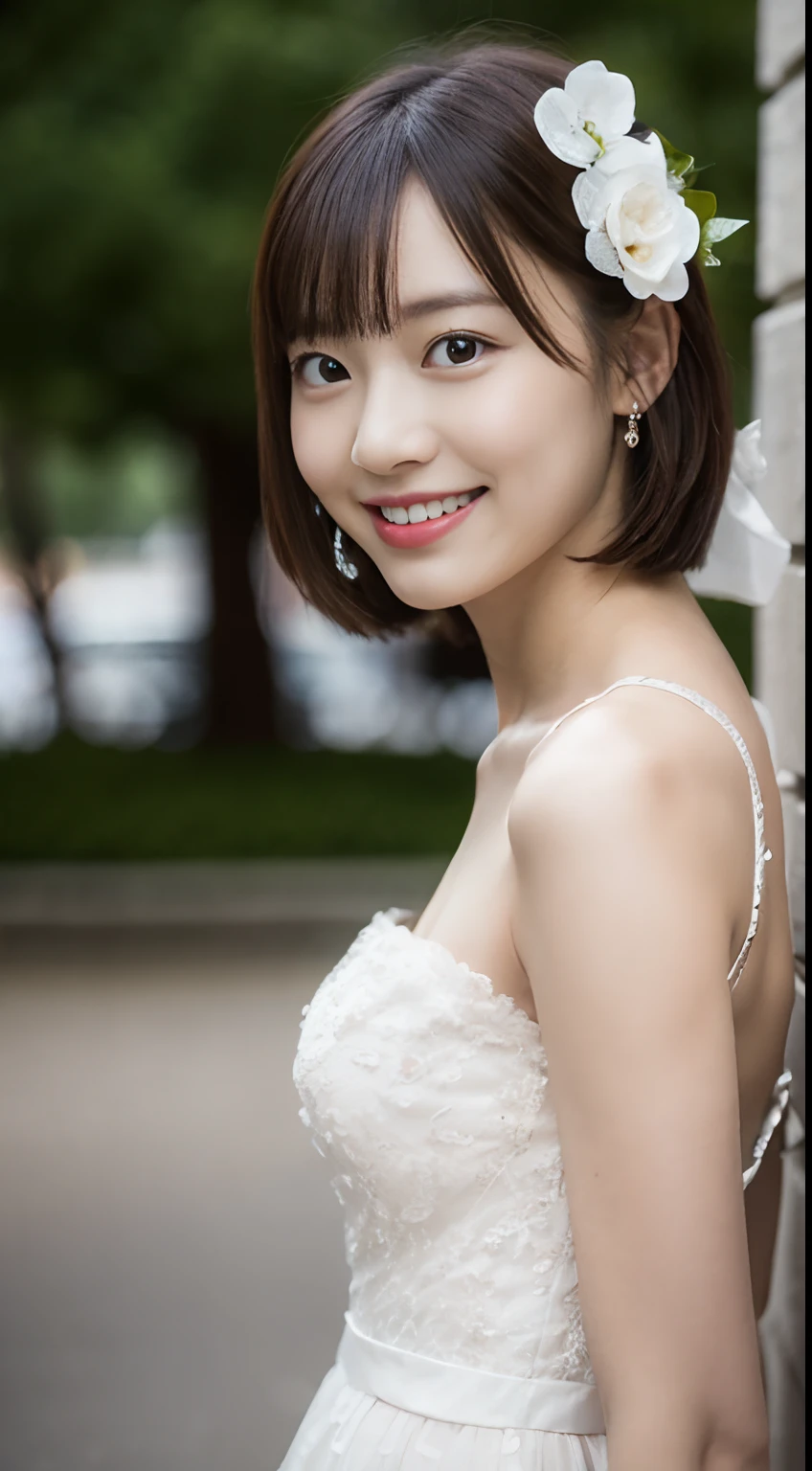 hight resolution、high-level image quality、8K、Real live-action、(((masutepiece:1.4, Best Quality:1.4)))、Physically Based Rendering, Portrait, Super Beautiful Sexy Woman, 18year old, Detailed big eyes, Detailed thin eyebrows, Highlights in the eyes, Half-up dark brown hair, Highly detailed facial and skin texture, Crisp focus, Clear focus:1.2, Slender beauty:1.4, ((Large breasts:1.5)), Slim abs, oval-face, Lip gloss, Clear facial features, Gentle smile, Standing、(((tight black lame dress)))、Lifting the dress yourself, Bare shoulders, No shoulder strap, Sleeveless, Without arm cover, ((Cobblestone streets of European streets at night:1.4)), Warm street lamps,(((Beautiful alignment and snow-white teeth)))、Sparkling eyes、sparkly eyes、Glossy lips with lip gloss、