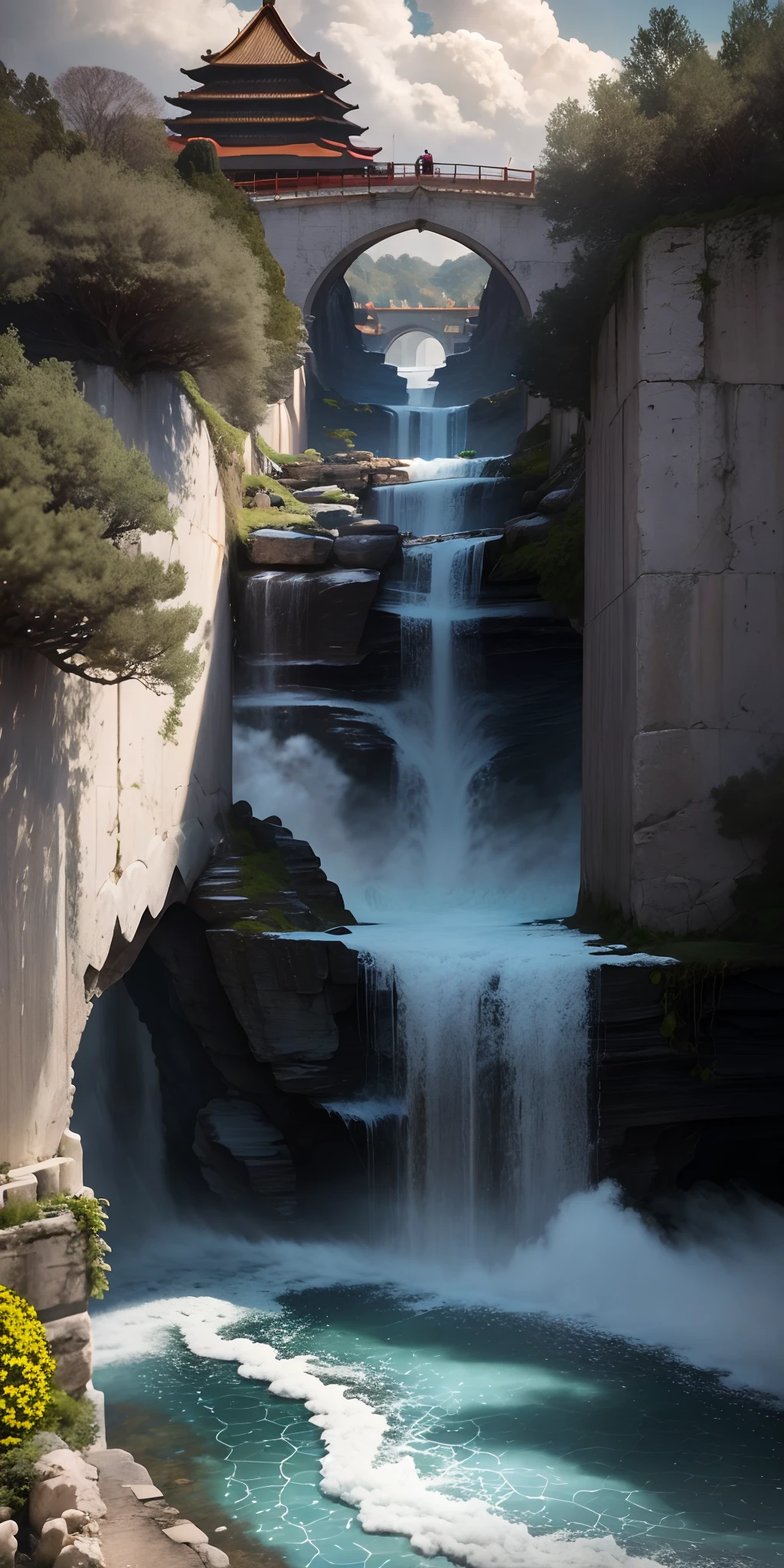 tmasterpiece,Best quality at best,high qulity,the Extremely Detailed CG Unity 8K Wallpapers,scenecy,exteriors,Skysky,clouds,Skysky,One guy,mont,palaces,scenecy,Eau,The tree,blue-sky,waterfallr,precipice,naturey,lakes,rios,Cloudy sky,award winning photography,Background bokeh,depth of fields,hdr,blooms,color difference,真实感,The is very detailed,Trends on ArtStation,Trends on CGSociety,iintricate,high detal,dramatics,halfway art