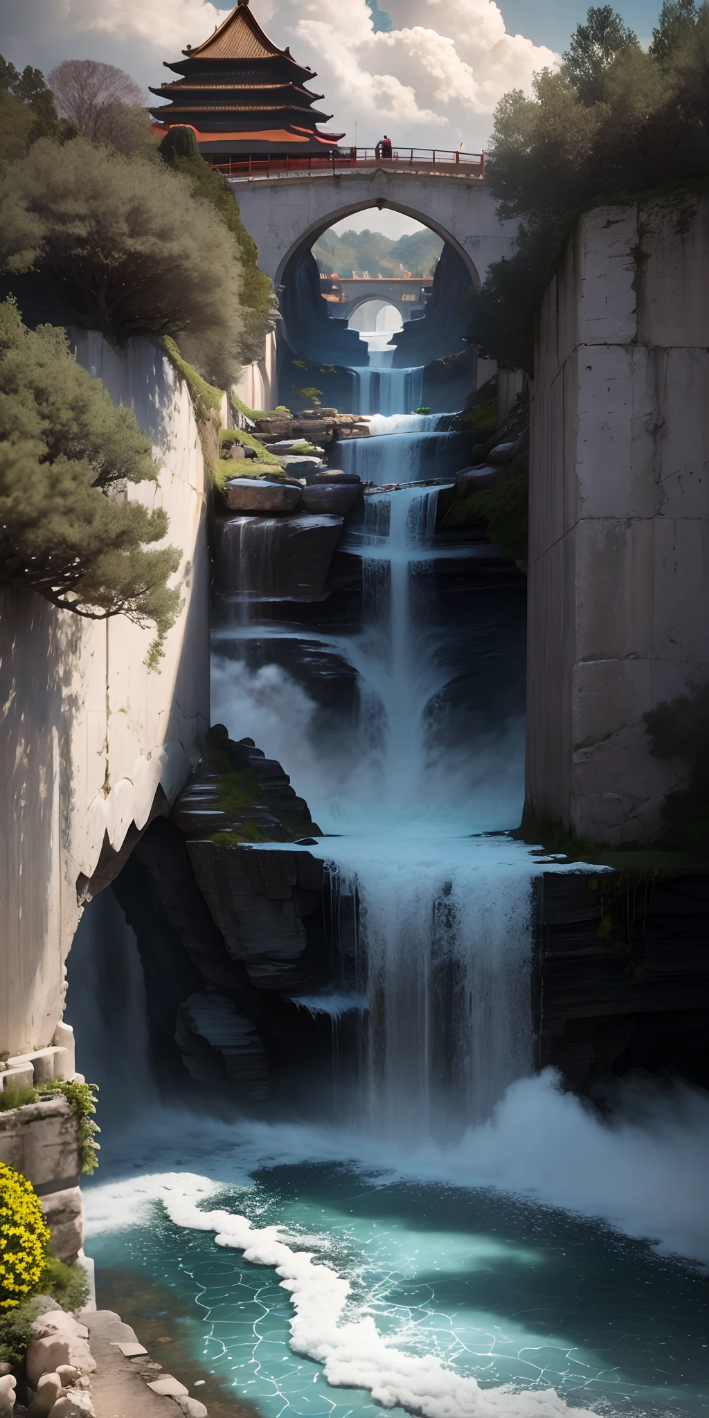 tmasterpiece,Best quality at best,high qulity,the Extremely Detailed CG Unity 8K Wallpapers,scenecy,exteriors,Skysky,clouds,Skysky,One guy,mont,palaces,scenecy,Eau,The tree,blue-sky,waterfallr,precipice,naturey,lakes,rios,Cloudy sky,award winning photography,Background bokeh,depth of fields,hdr,blooms,color difference,真实感,The is very detailed,Trends on ArtStation,Trends on CGSociety,iintricate,high detal,dramatics,halfway art