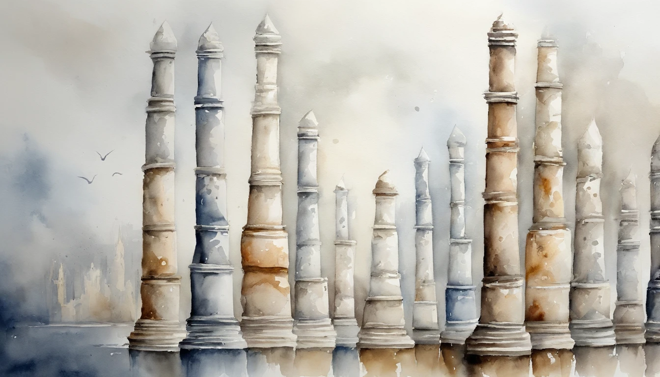 Pillars in the form of anchors、Silver、Watercolor Touch、