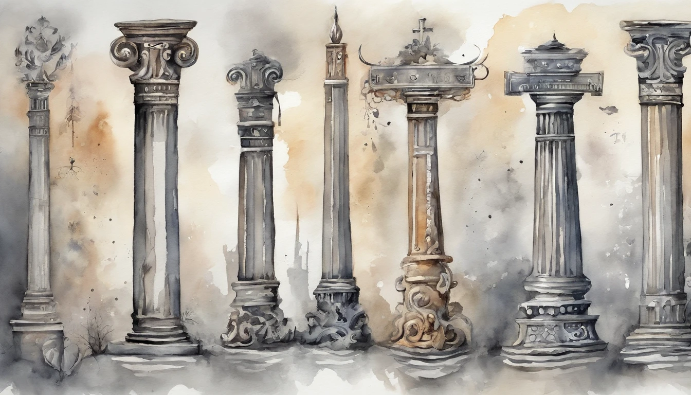Pillars in the form of anchors、Silver、Watercolor Touch、