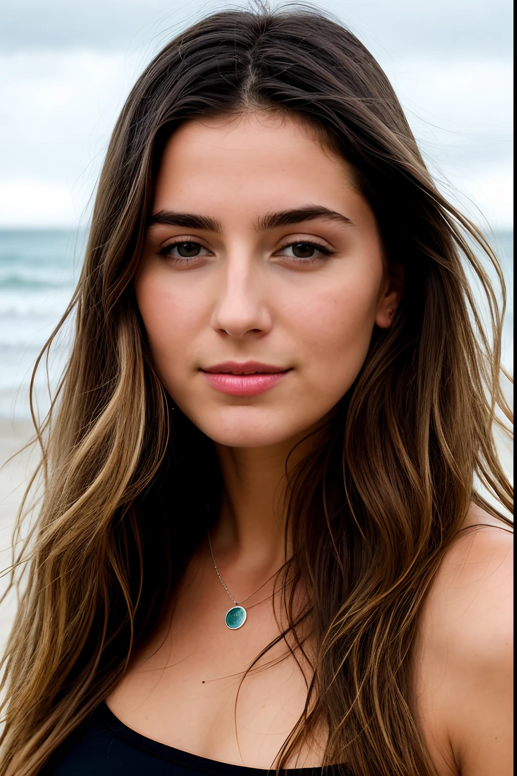 RAW photography of a stunning girl, Tragen eines tief ausgeschnittenen Oberteils, (((sehr schwere Oberweite))), gewelltes Haar, Auf Felsen sitzen, am Strand, schaut in die Kamera, Symmetrische Augen, symmetrisches Gesicht, fotorealistisch, Fotografie, Pfadverfolgung, Spiegelnde Beleuchtung, Volumetrisches Gesichtslicht, Pfad nachgezeichnetes Haar, Sichtbare Schatten, kompliziert, Aufwendig, Hyperrealistisch
