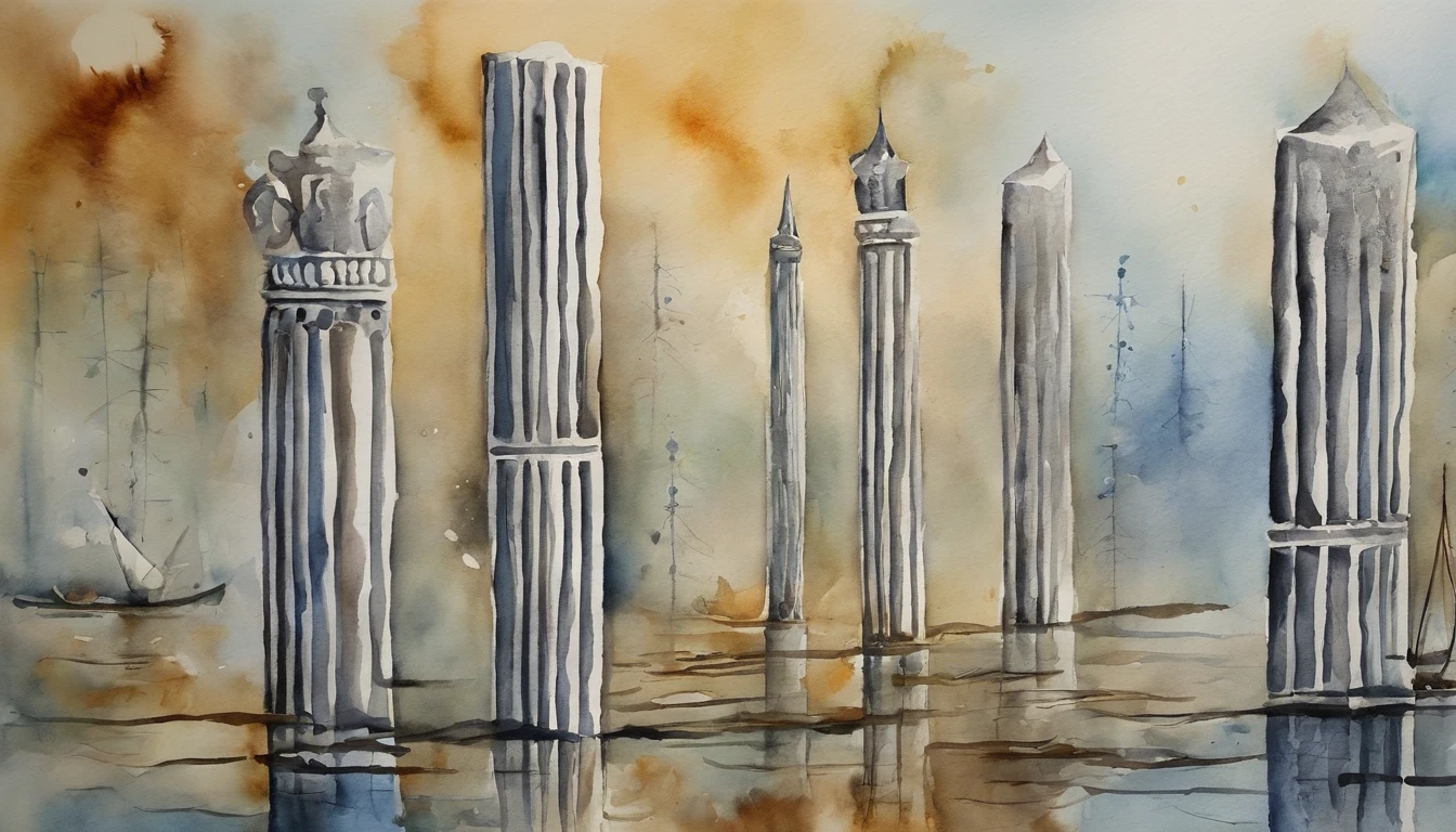 Pillars in the form of anchors、Silver、Watercolor Touch、