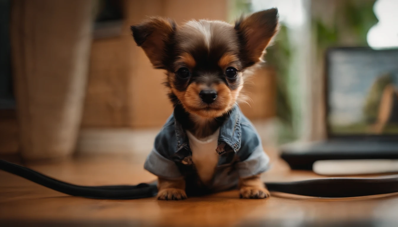 Rock puppy,Rock music,plays the guitar,DJ,o cachorrinho,hippy,full bodyesbian,pointy footwear,ball room,crowd of,Focus on the puppy,OC renderer