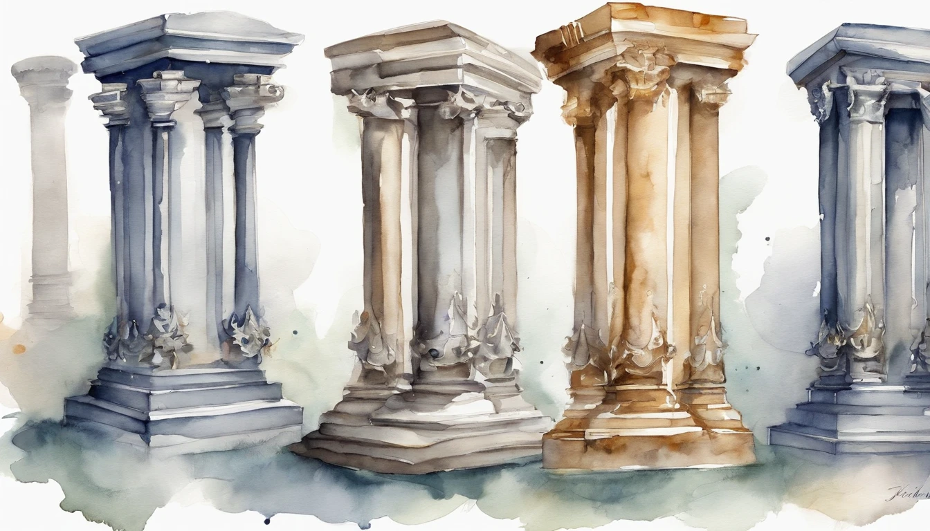 Pillars with pedestals in the form of anchors、Silver、Watercolor Touch、