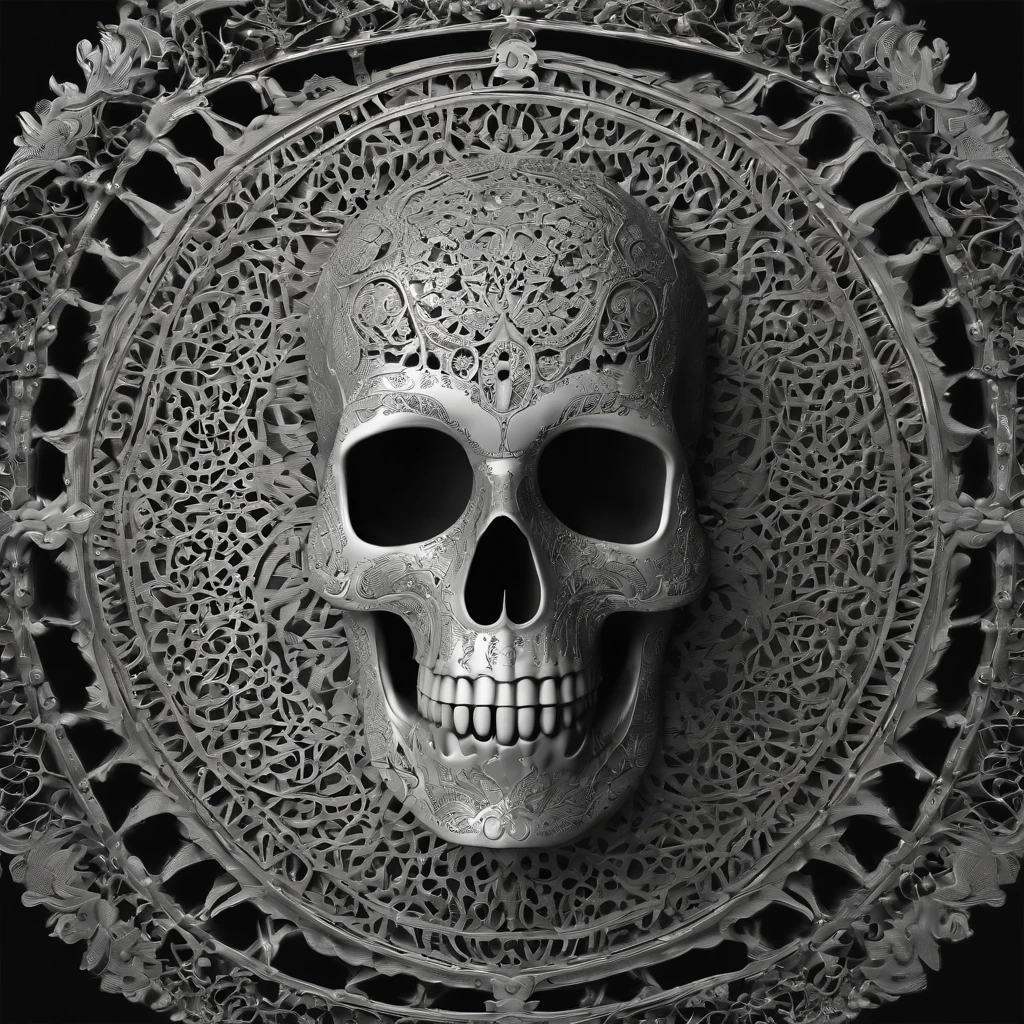 There is a huge wooden beauty skull，There are intricate patterns on it, made of intricate lace skeleton, intricate skeletal decorations, intricate digital artwork, Thomas Villatte is intricate, intricate 3 d sculpture, Beautiful bones and body structure, masterpiece of intricate artwork, fantasy skull, intricate digital art, digital intricate art, Obras de arte intrincadas, intricate 3 d illustration, intricate render, made of intricate metal and wood