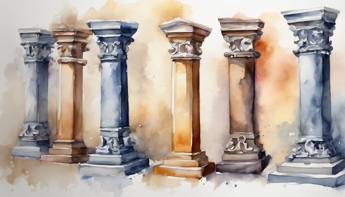 Pillars with pedestals in the form of anchors、Silver、Watercolor Touch、