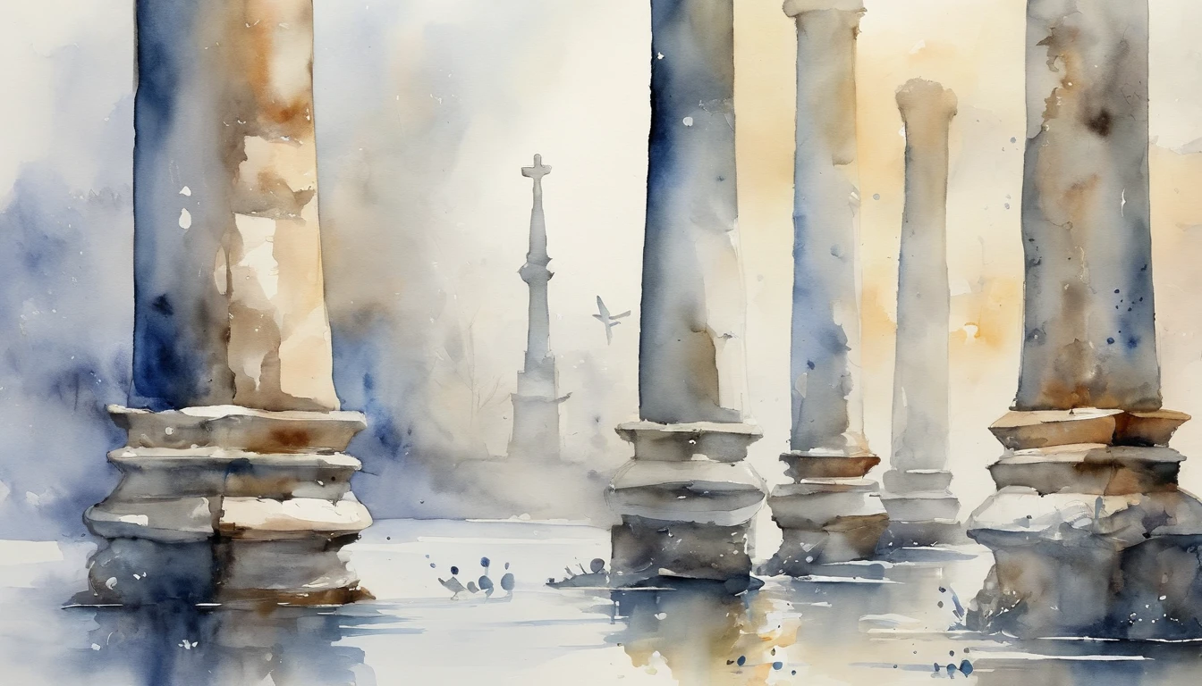 Pillars with pedestals in the form of anchors、Silver、Watercolor Touch、