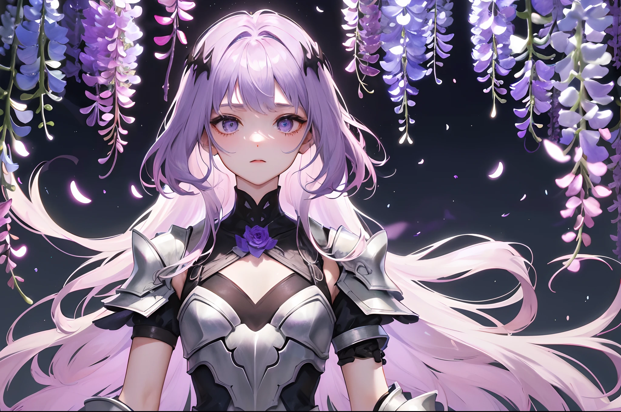 In black smoke,Slowly revealed one
Purple figure
The invisible wisteria flowers are beautiful 。
Click
The purple-black metal armor he was wearing was exposed。
The armor was engraved with small and delicate wisteria patterns。
Countless translucent wisteria petals,It's like wind and sand,Surround him,Flying。It's like a dream