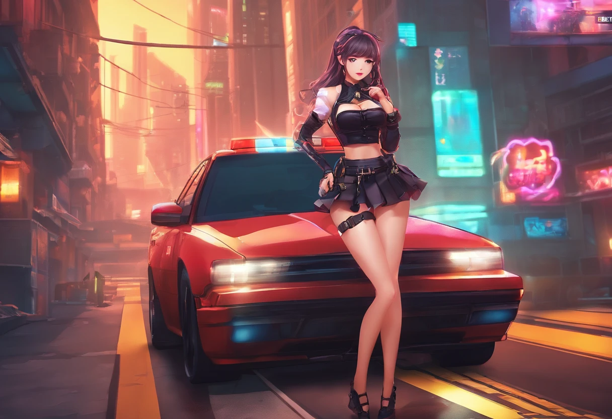 Anime style, post-apocalyptic warrior, female, brunette, lithe, nubile, chrome aesthetic, wearing silver chains, scantily clad, an evil car in the background, black car, chrome trimming, night, moon light,