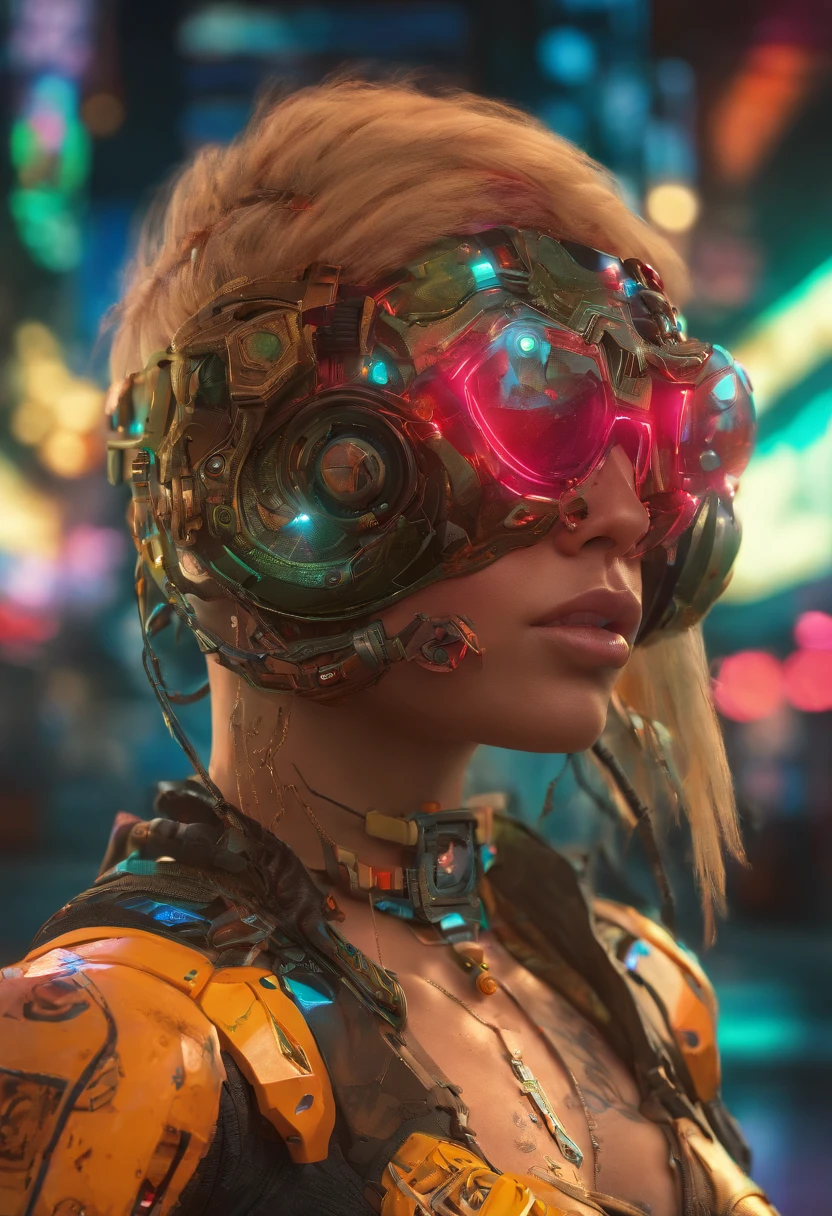 (highly detailed: 1.2), (canon EOS R6 best quality: 1.2), (8k: 1.0), (emb-rrf-low: 1.0), Blonde elf despairing at the sight of her cybernetic arms, (lots of large black tattoos on cybernetic head open in the middle showing the inside, detailed face, hyper detailed eyes and wearing hi-tech sunglasses with holographic display 1.2), sharp focus (awarded photo: 1.2), (subsurface scatter: 1.2), (subsurface scatter: 1.2). 1.1) (a beautiful ultra-detailed cyborg: 1.2), ( hyper-detailed hair: 1.2), (wonderful body: 1.2), (full body: 1.2), (dynamic stance :1.2), neon glow, (detailed cybernetic eyes:1.1), close-up (hyperrealistic:1.2), rpg, CyberPunk 2077 style, dramatic lighting, (highly detailed futuristic cityscape:1.2), (sci-fi: 1.2). 1.2), professional portrait photography, by wlop greg rutkowski jeffrey simpson alphonse mucha