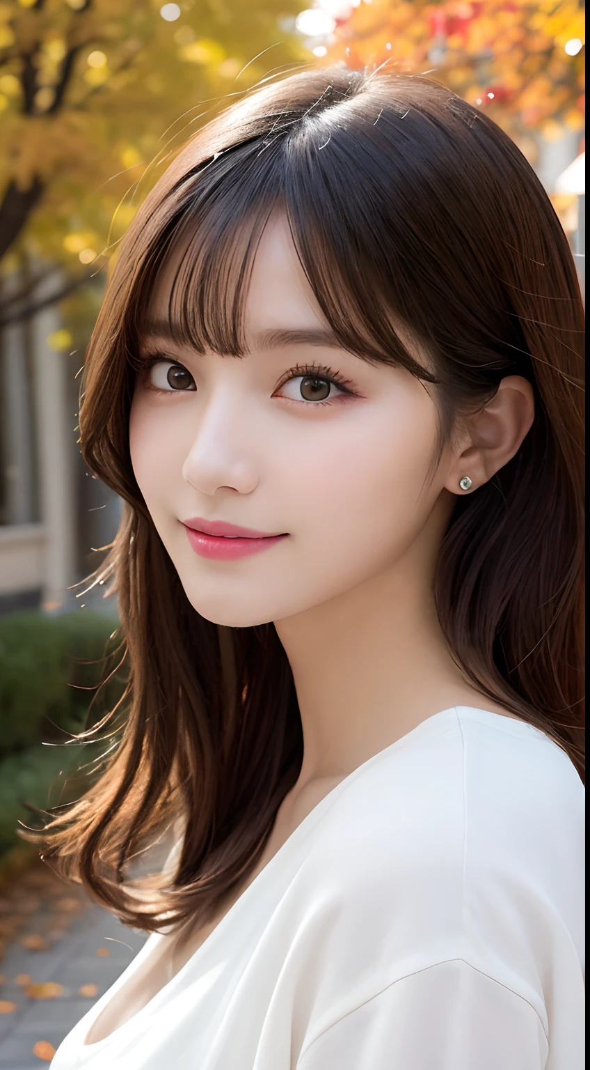 masutepiece, Best Quality, Illustration, Ultra-detailed, finely detail, hight resolution, 8K Wallpaper, Perfect dynamic composition, Beautiful detailed eyes, Autumn Women's Fashion,waved hair,small tits、Natural Color Lip, Bold sexy poses,Smile,Harajuku、20 years girl、Cute、Sexy shot looking at camera