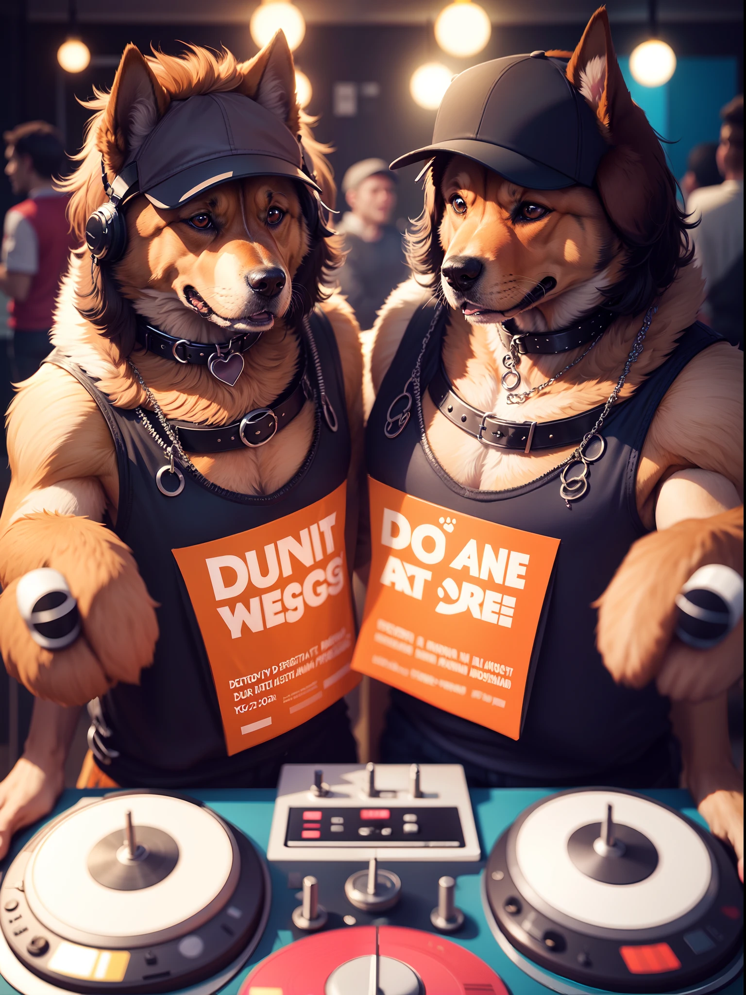 Dog DJ,Dog playing DJ set, furry artist, furry digital art,, Dog as DJ, dj at a party, personal profile picture ,