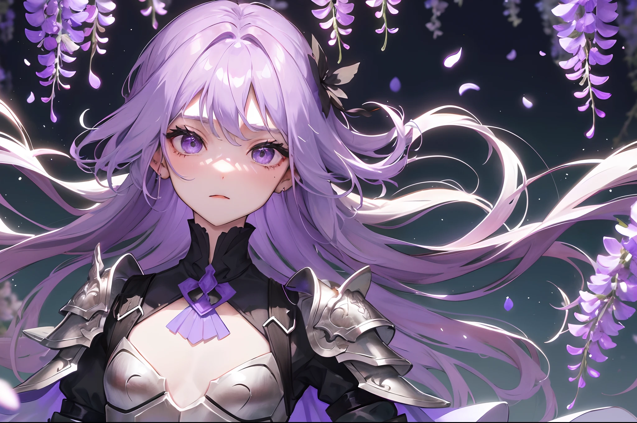 In black smoke,Slowly revealed one
Purple figure
The invisible wisteria flowers are beautiful 。
Click
The purple-black metal armor he was wearing was exposed。
The armor was engraved with small and delicate wisteria patterns。
Countless translucent wisteria petals,It's like wind and sand,Surround him,Flying。It's like a dream
