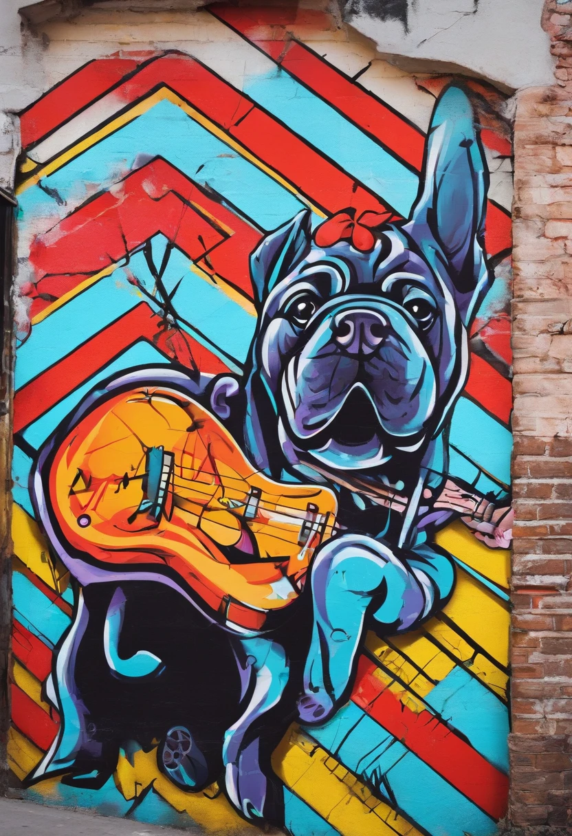 Rock puppy,Rock music,plays the guitar,DJ,o cachorrinho,hippy,full bodyesbian,pointy footwear,ball room,crowd of,Focus on the puppy,OC renderer