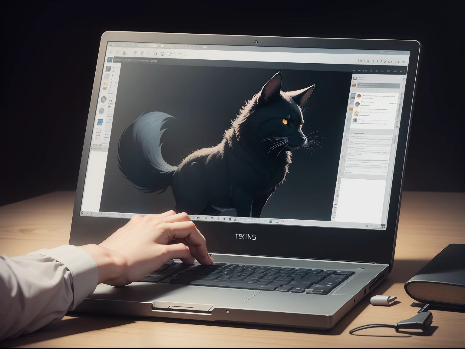WORKING ON A TYPING TABLE WITH ILUSTRATOR PROGRAM BLACK BACKGROUND