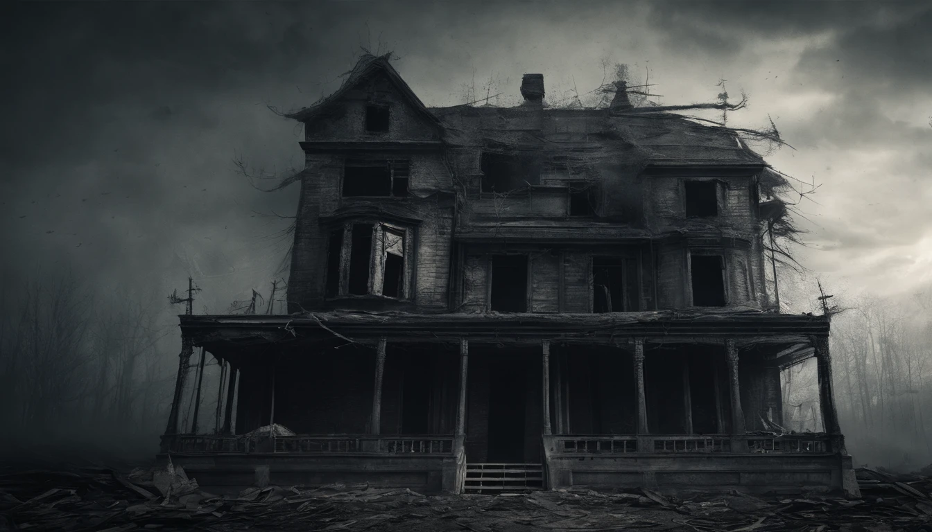 Chinese elements,Paper Man,Inside the broken house,darkly,An atmosphere of terror,super detailing,Masterpiece, Best quality,Superb quality,, high resolution