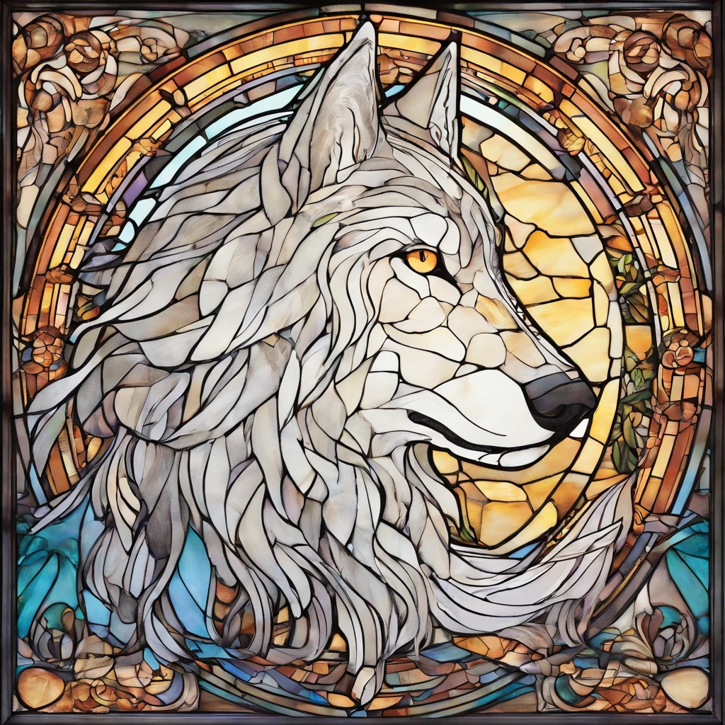 male with wolf ears and a wolf tail, long white hair with flowing long locks, has light beard, shirtless, wearing fingerless gloves, wearing worn jeans, is sweaty