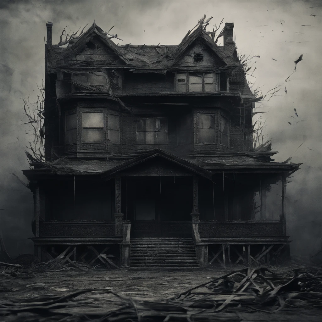 Chinese elements，(Paper Man:1.2)，Inside the broken house，darkly，An atmosphere of terror，super detailing，Masterpiece, Best quality，Superb quality,, high resolution