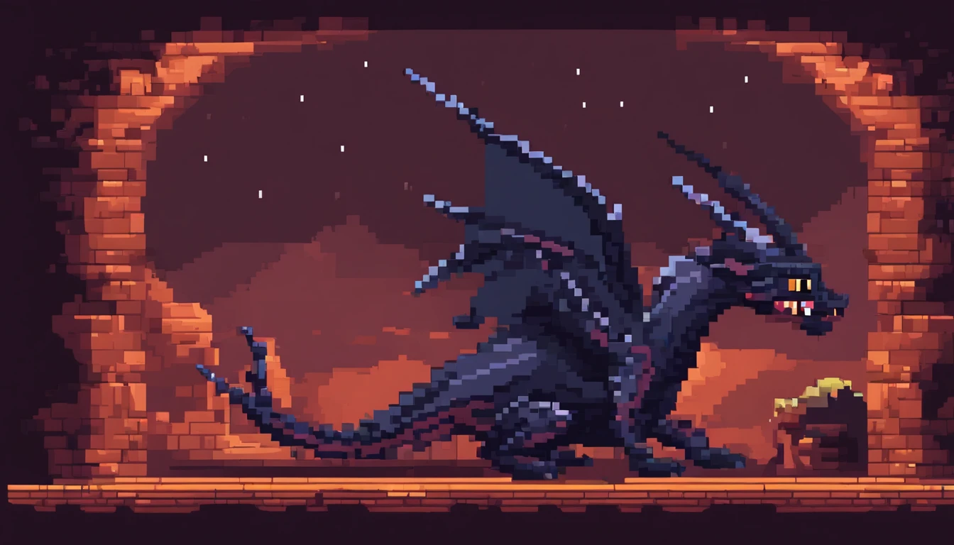 a dark dragon sleeping in a cave