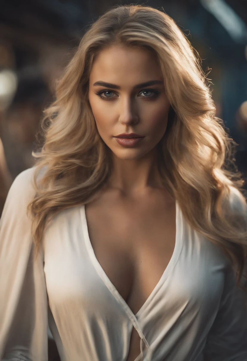 gorgeous woman with extra long wavy blonde hair, detailed alluring eyes, long sexy legs, naked, ((detailed facial features)), (finely detailed skin), pale skin, realistic skin texture, extreme skin details, big breast exposed, (pores:0.1), in the background beautiful futuristic cyberpunk city, best quality masterpiece, photorealistic, hyperrealistic, detailed, 8k, HDR, (Soft color: 1.2), shallow depth of field, broad light, high contrast, backlighting, bloom, light sparkles, chromatic aberration, sharp focus, RAW color photo