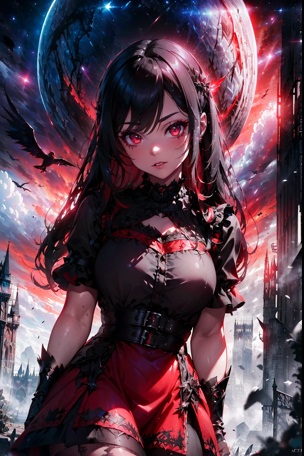 masterpiece, anime girl with horns and horns on the head, beautiful anime girl, cute anime girl, an anime girl, demon anime girl, very beautiful anime girl, cute anime girl, anime style flat shading, anime art moe style, wallpaper hellish city