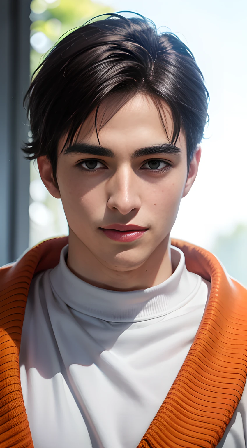 ((Men only)), ((head shot)), (face only), (look straight ahead), ((Pietro Boselli)), (sunburned skin), (Handsome muscular man in his 20s), ((wearing orange knitted scarf)), (white T shirt), (big Smile), (detaile: 1 in 1), Natural muscles, HIG quality, beautidful eyes, (Detailed face and eyes), (Face、: 1 / 2), Noise, Real Photographics、... ...................................................................................................................PSD, Sharp Focus, High resolution 8K, realisitic & Professional Photography, 8K UHD, Soft lighting, High quality, Film grain, FujifilmXT3