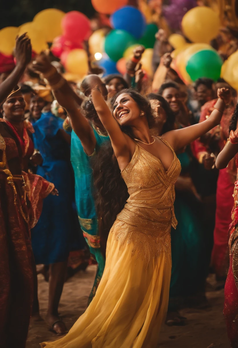 Forge an image of people reveling in a celebration that is irresistibly captivating, demanding the immediate attention of all who view it. This image should be a masterpiece of exuberance and artistic expression, leaving a profound and lasting impact.
At the heart of the composition, a diverse group of people exuberantly celebrates, their joy infectious and their expressions filled with delight. Each individual is meticulously portrayed, with colorful and striking attire that reflects the diversity of cultures and traditions coming together in celebration.
Surrounding the revelers, create an explosion of vibrant colors, confetti, and fireworks that light up the scene. The atmosphere is electric with energy, and the palpable excitement radiates from the image.
Illuminate the image with a dynamic interplay of light and shadow, capturing the essence of the celebration's intensity. The expressions of jubilation on the faces of the people should convey the sheer exhilaration of the moment, inviting viewers to partake in the festivities.
The backdrop should be a kaleidoscope of cultural symbols, music, and dance, all seamlessly interwoven to represent the universal language of celebration. This vibrant setting encapsulates the spirit of unity and joy that transcends boundaries.
Ultimately, this image serves as a powerful homage to the joy of communal celebration, encouraging viewers to embrace the universal spirit of togetherness and revelry. It is an image that not only captures the essence of the moment but also inspires observers to join in the festivities and celebrate life. --ar 16:9 --v 5