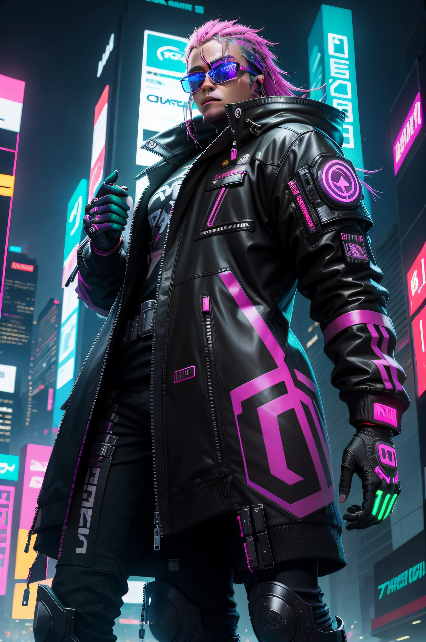 futuristic neon glasses, estilo cyberpunk