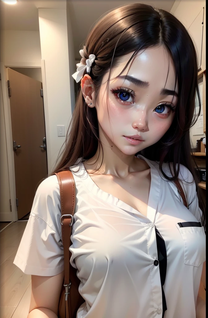 white shirt、Clear gray eyes
