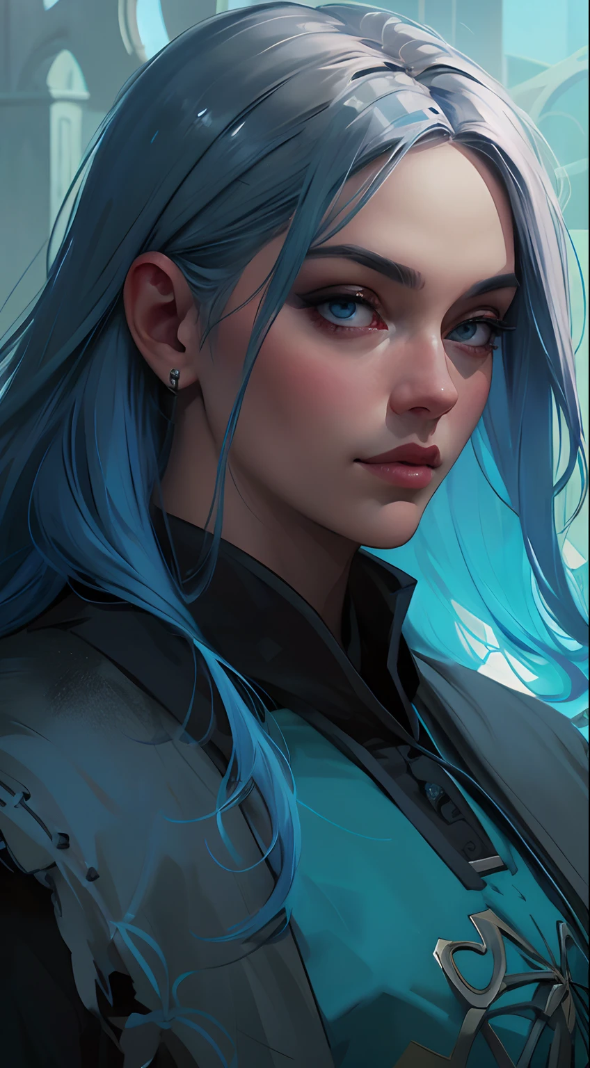 um close up de um homem com cabelos azul oceano, divindade mago de cabelos dourados, com cabelos longos brancos, com longos cabelos dourados, olhos com azuis, arte no estilo de guweiz, cabelos brancos, guweiz, cara bonito na arte demon slayer, bela pintura de personagem, por Yang J, cabelos brancos, guweiz em pixiv artstation, personagem de anime
