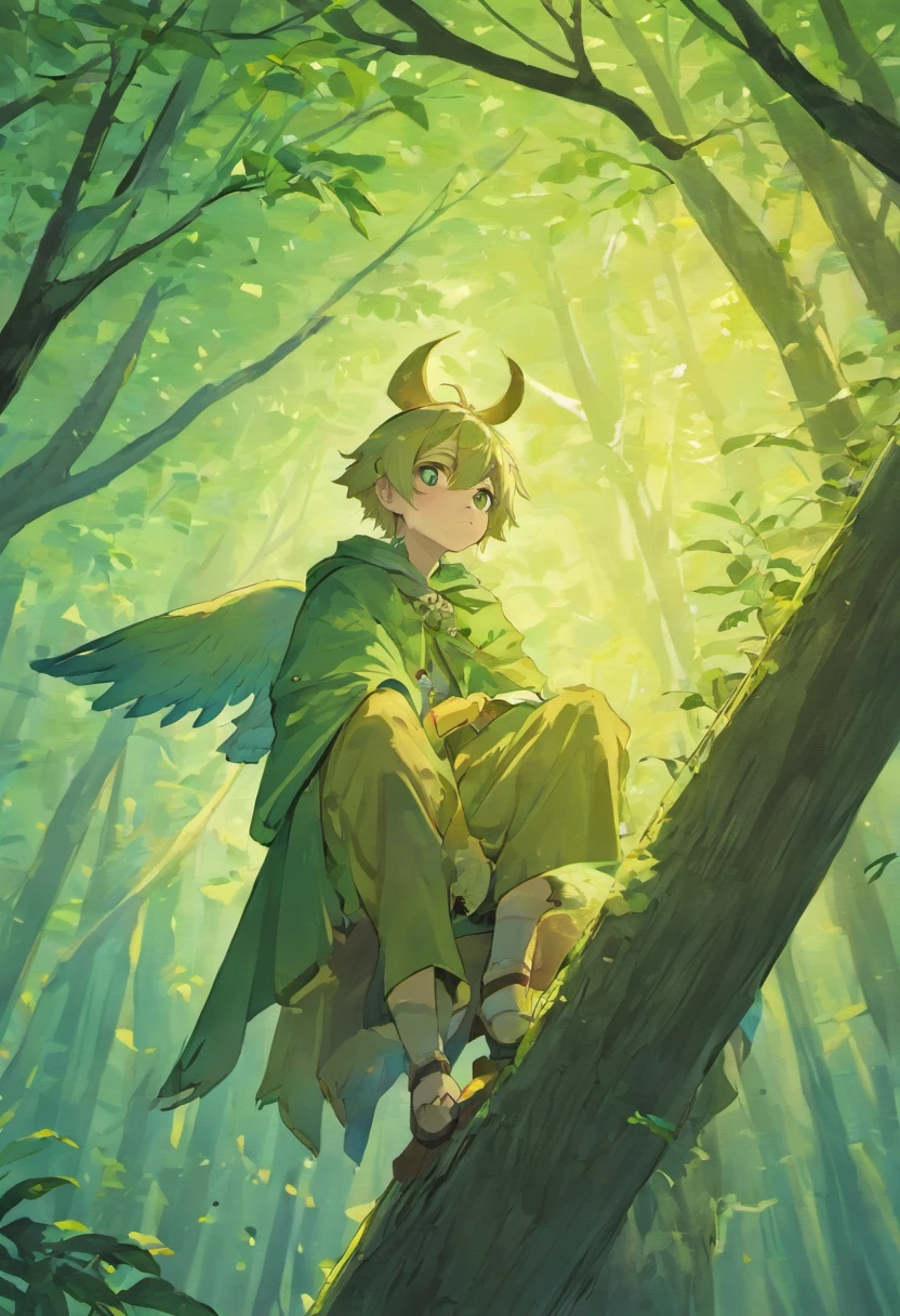 The wise old owl, Oliver, perched on a sturdy branch, with a calm and thoughtful expression.