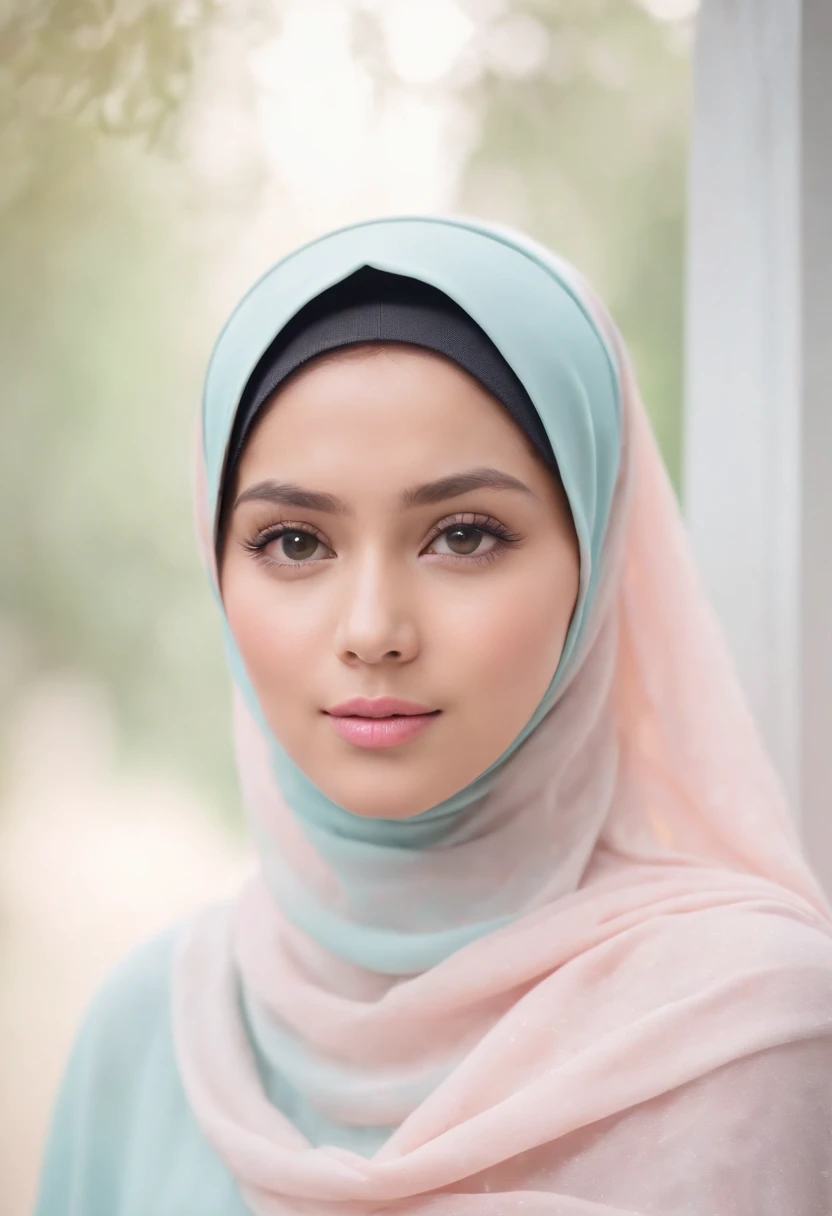cat, fullbody,1 malay girl in hijab,
(pastel color:1.5),white background,