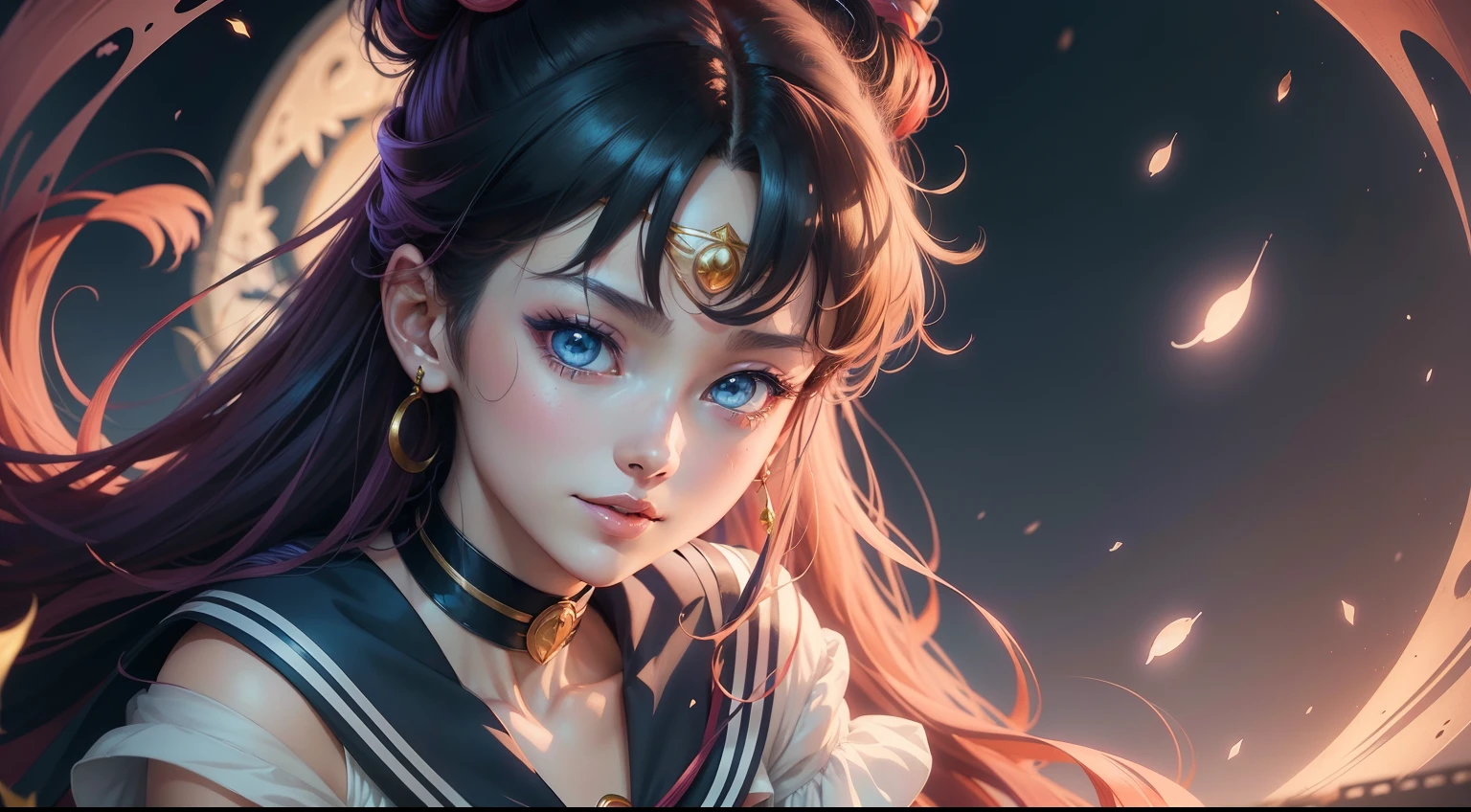 A ultra detailed portrait of a sailor moon 1girl smiling, color digital painting, highly detailed, digital painting, artstation, intricate, sharp focus, warm lighting, attractive, high quality, masterpiece, award-winning art, art by Yoshitaka Amano, and Brian Froud, trending on artstation, trending on deviantart, Anime Key Visual, anime coloring, (anime screencap:1.2),(Graphic Novel),(style of anime:1.3), trending on CGSociety